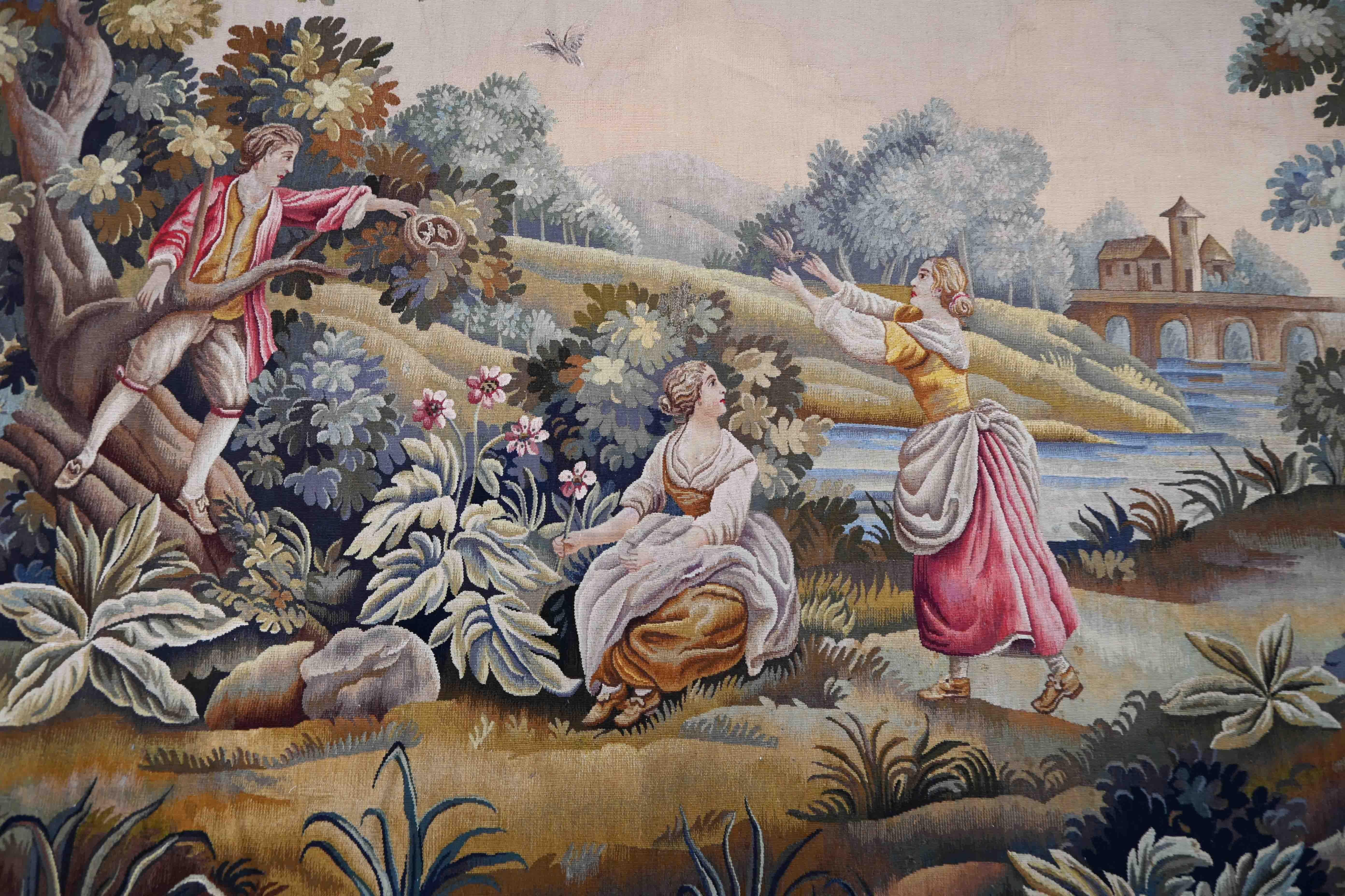 Wandteppich Manufacture d'Aubusson 19. Jahrhundert - Scène Champêtre - N° 1413 (Spätes 19. Jahrhundert) im Angebot