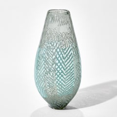Tapestry No 10, a Patterned Jade Green & White Glass Vase by Scott Benefield