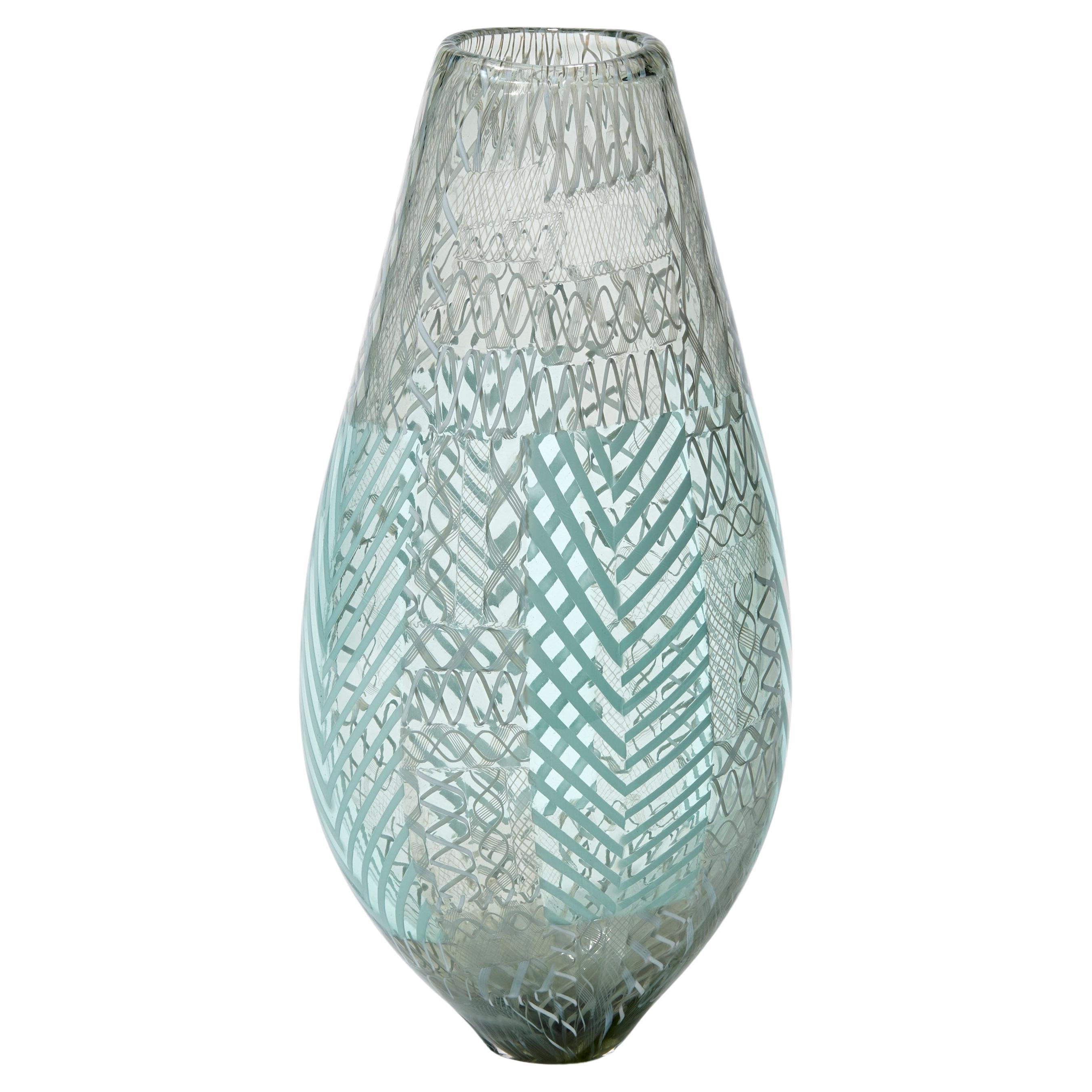 Tapestry No 16, a patterned jade green and white glass vase by Scott Benefield For Sale at 1stDibs