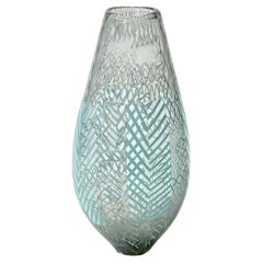  Tapestry No 10, a Patterned Jade Green & White Glass Vase by Scott Benefield