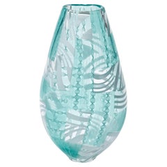  Tapestry No 14, a patterned jade green & white glass vase by Scott Benefield
