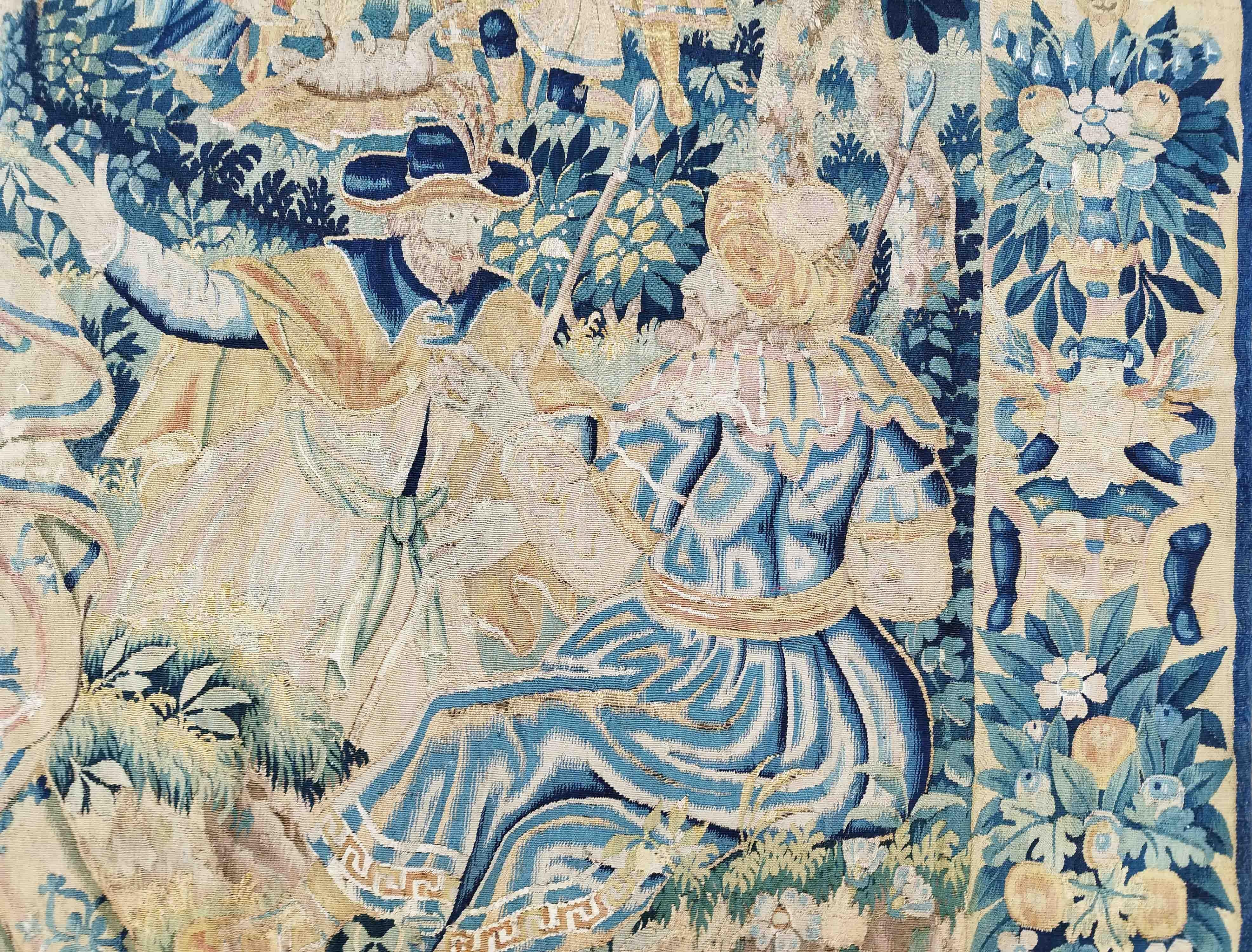 Wandteppich von Flandern 17. Jahrhundert (Angebot an den König) -N° 1232 (Handgewebt) im Angebot