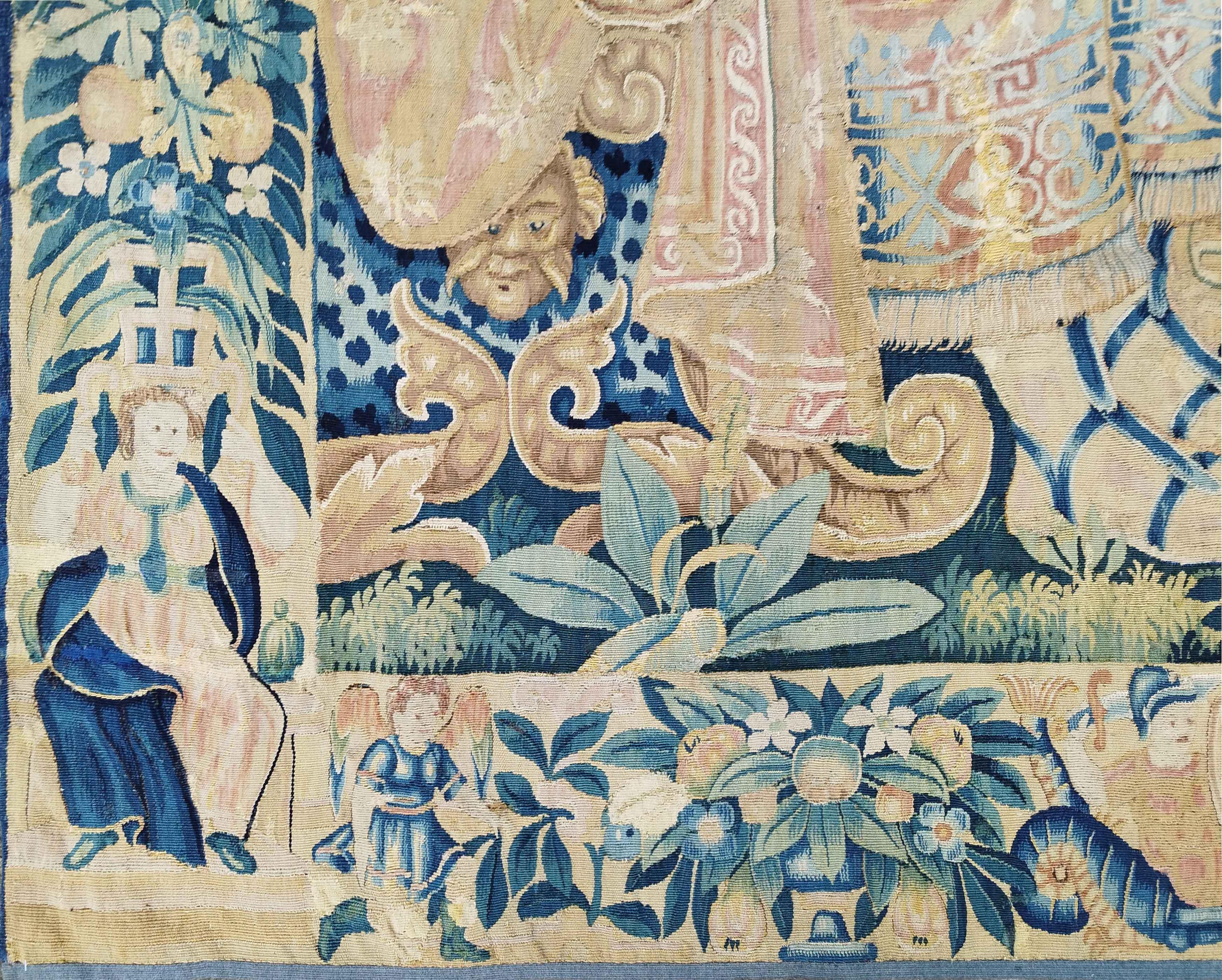 Wandteppich von Flandern 17. Jahrhundert (Angebot an den König) -N° 1232 (Wolle) im Angebot