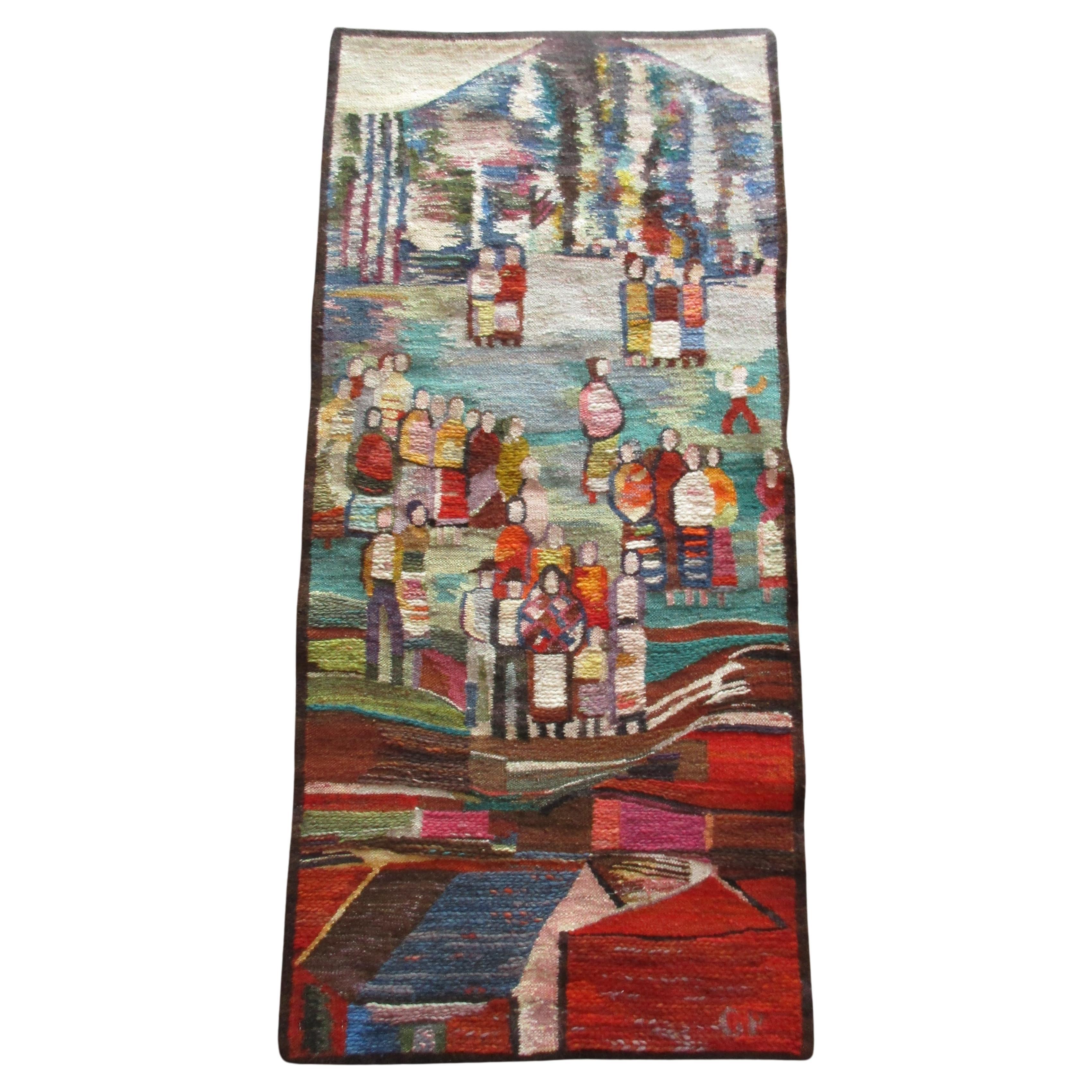 Tapestry of the Polish Artist Piotr Grabowski Hand Woven Gobelin, 1980s