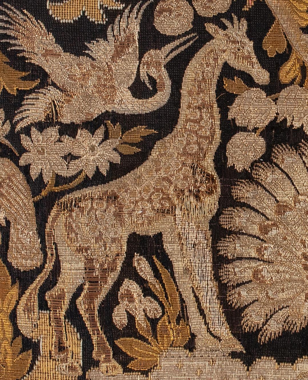 Tapestry Peacock, Girafe, Lion, Deer, Exotic Birds Floral Folk Naive For Sale 1