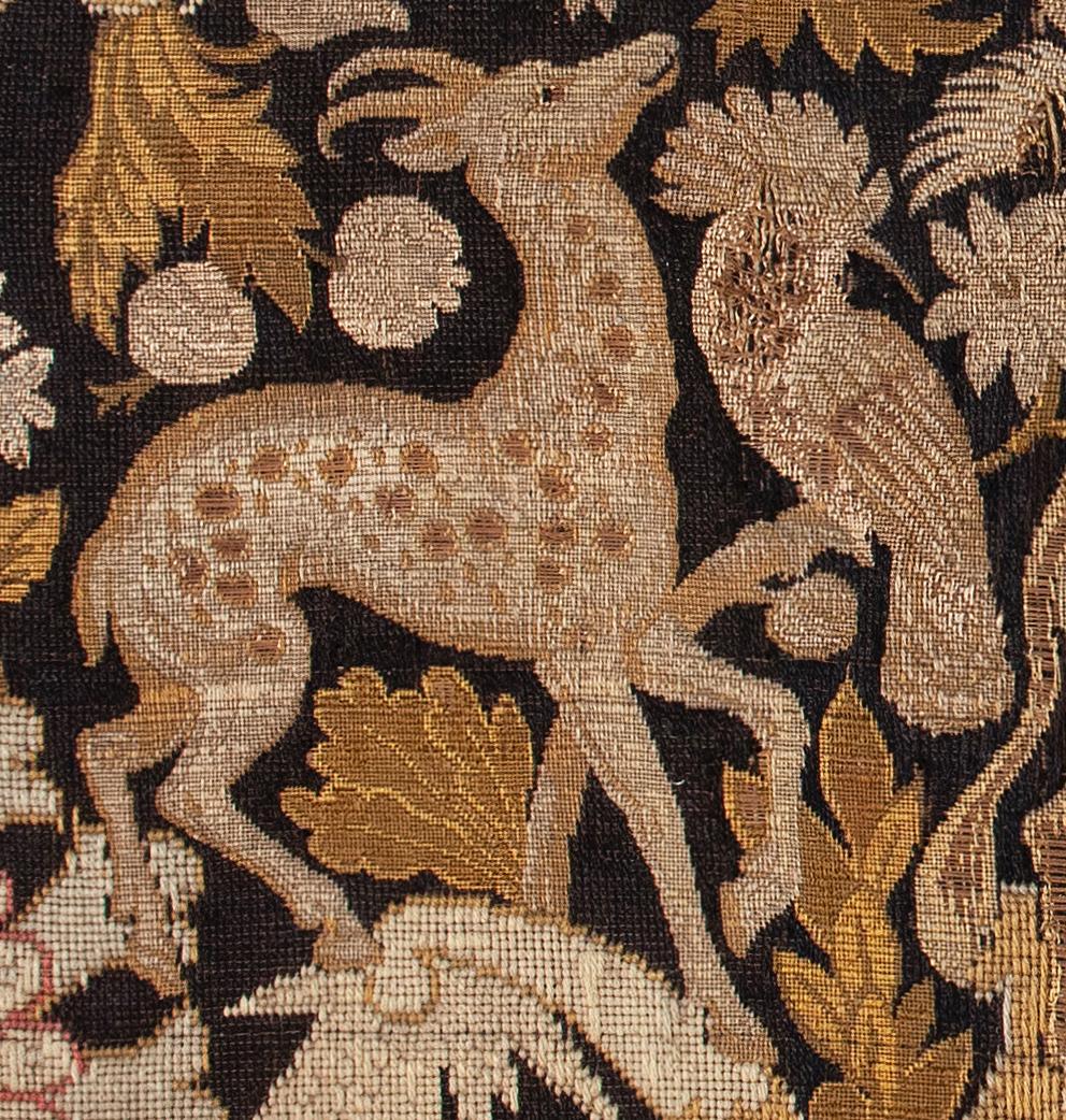 Tapestry Peacock, Girafe, Lion, Deer, Exotic Birds Floral Folk Naive For Sale 2
