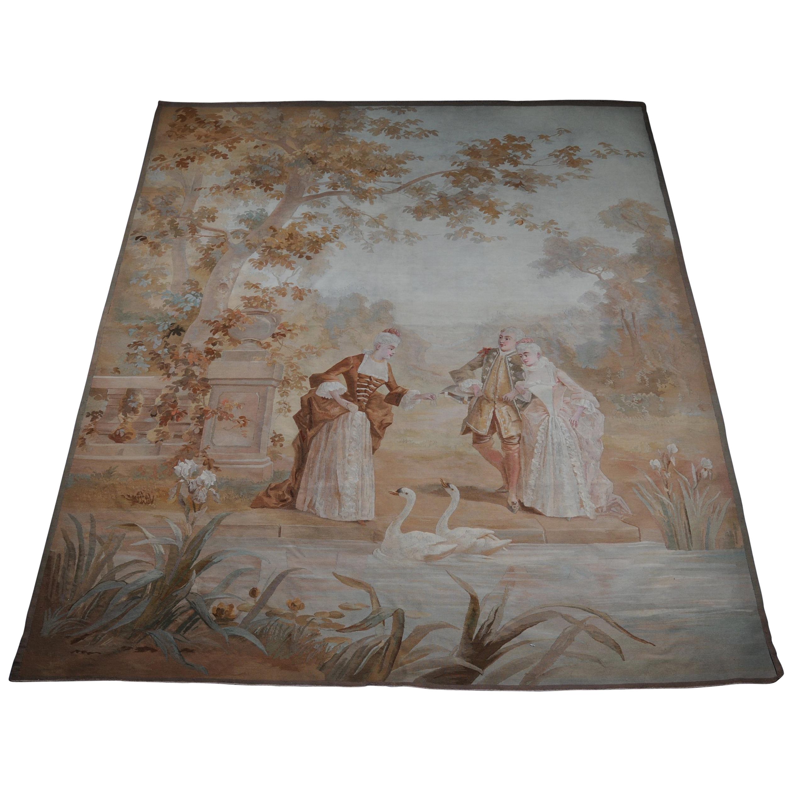 Royal Tapestry Rug, Carpet Baroque Scene, circa 1870