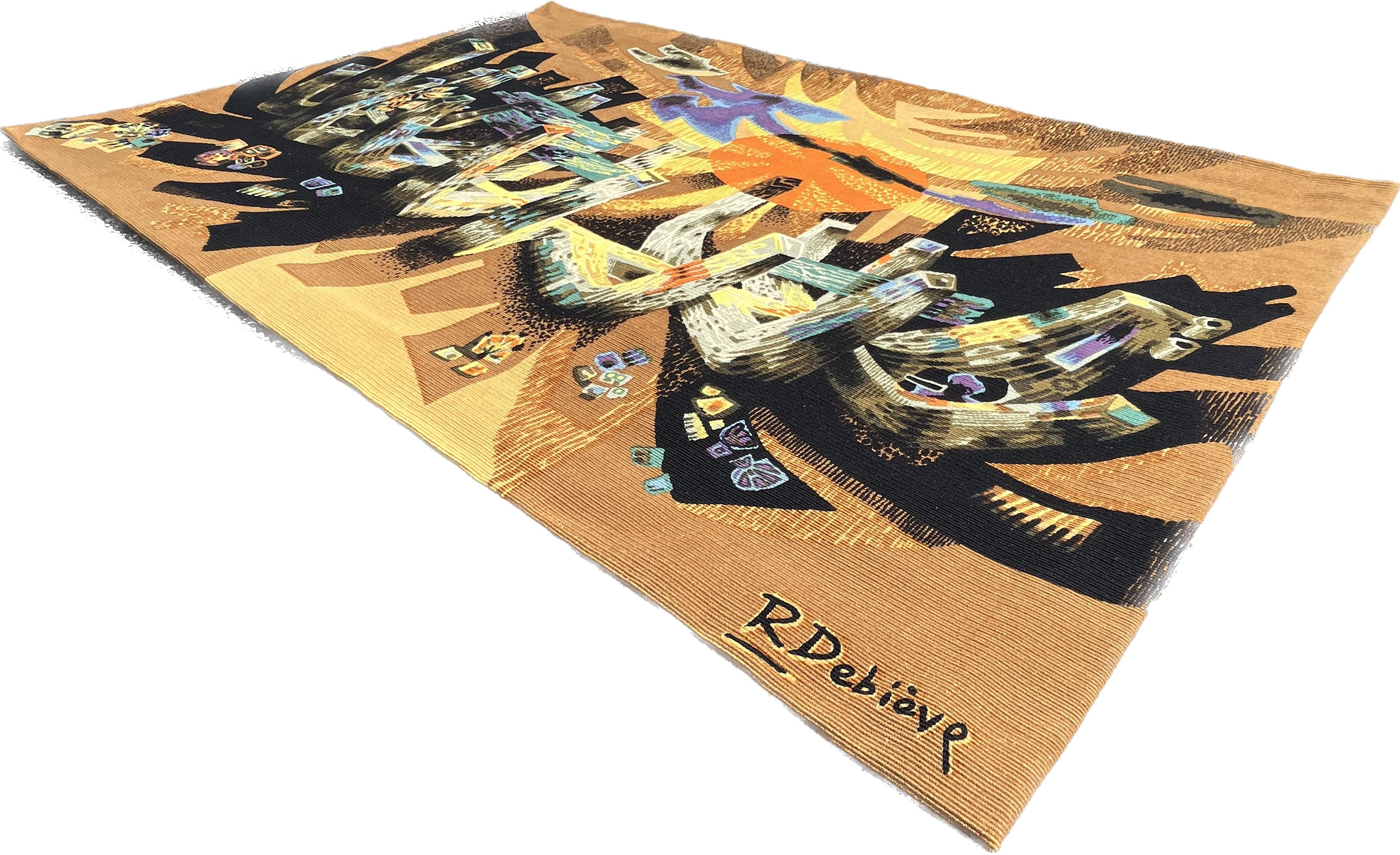 Hand-Painted Tapestry, screen print on canvas, by Robert Debieve For Sale