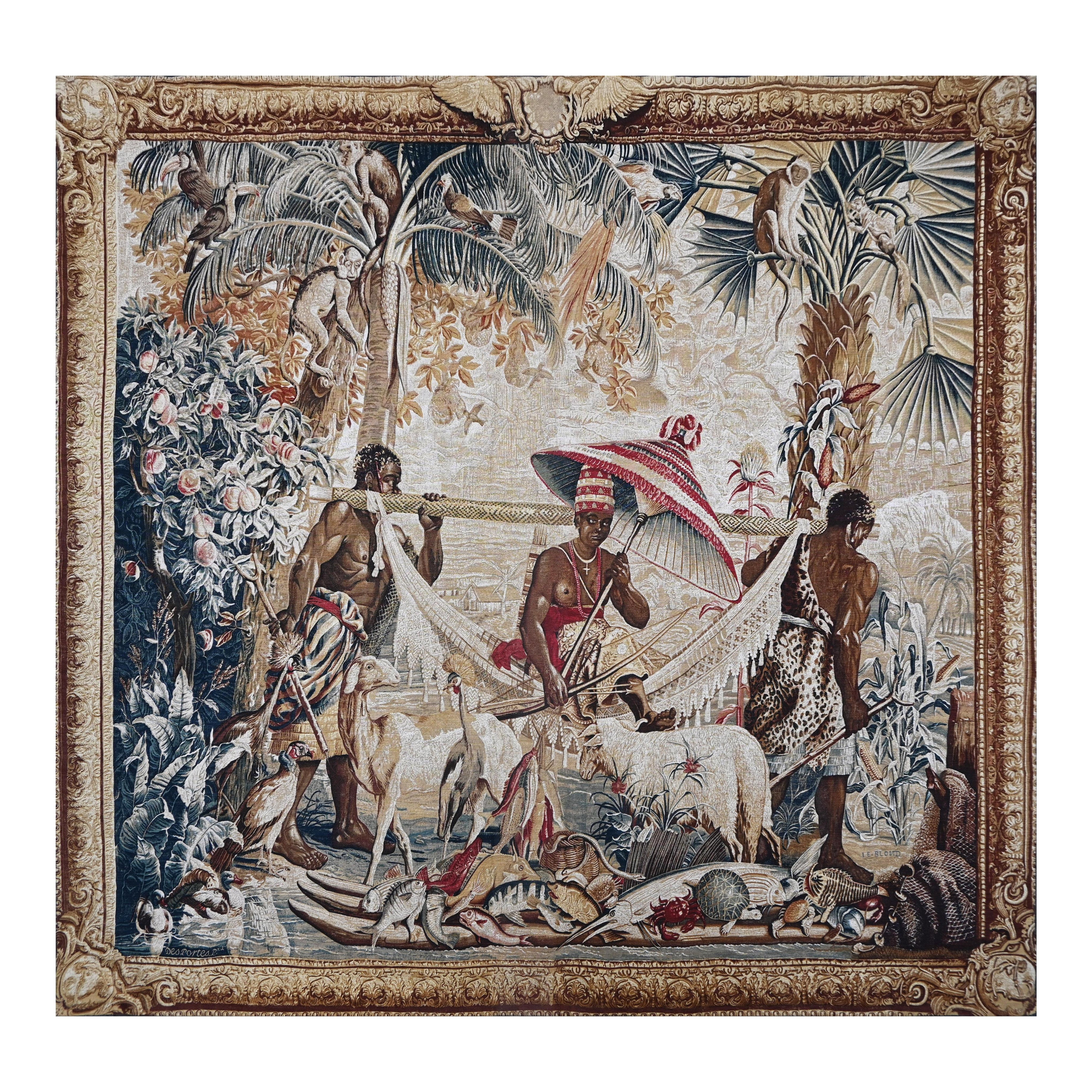 Tapestry Signed From The Rambouillet Workshop, The King Carried - No. 1632 For Sale