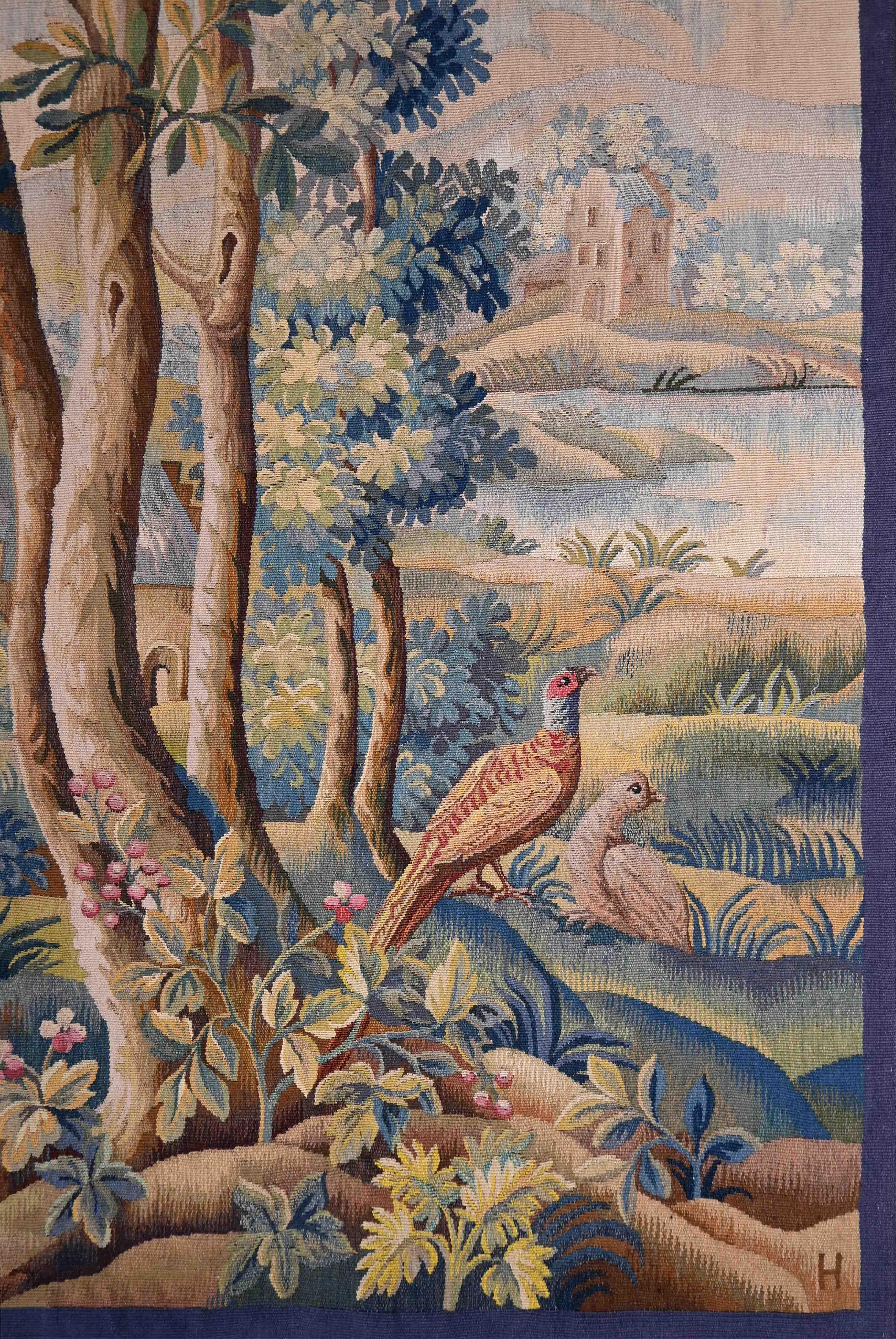 Wandteppich, signiert, Greenery Aubusson Manufactory, 19. Jahrhundert - 80lx153h - N 1512 (Französische Provence) im Angebot