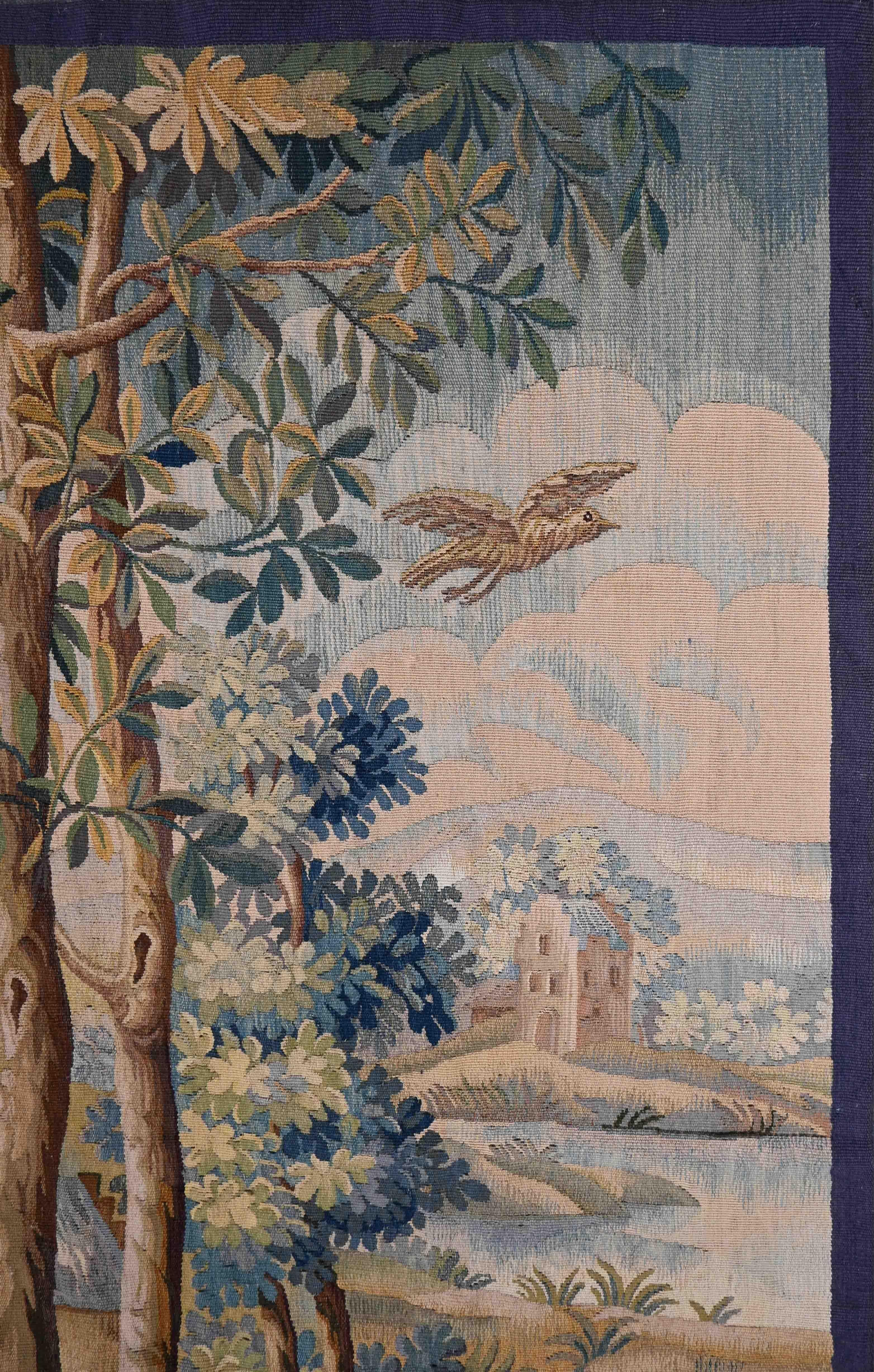 Wandteppich, signiert, Greenery Aubusson Manufactory, 19. Jahrhundert - 80lx153h - N 1512 (Französisch) im Angebot