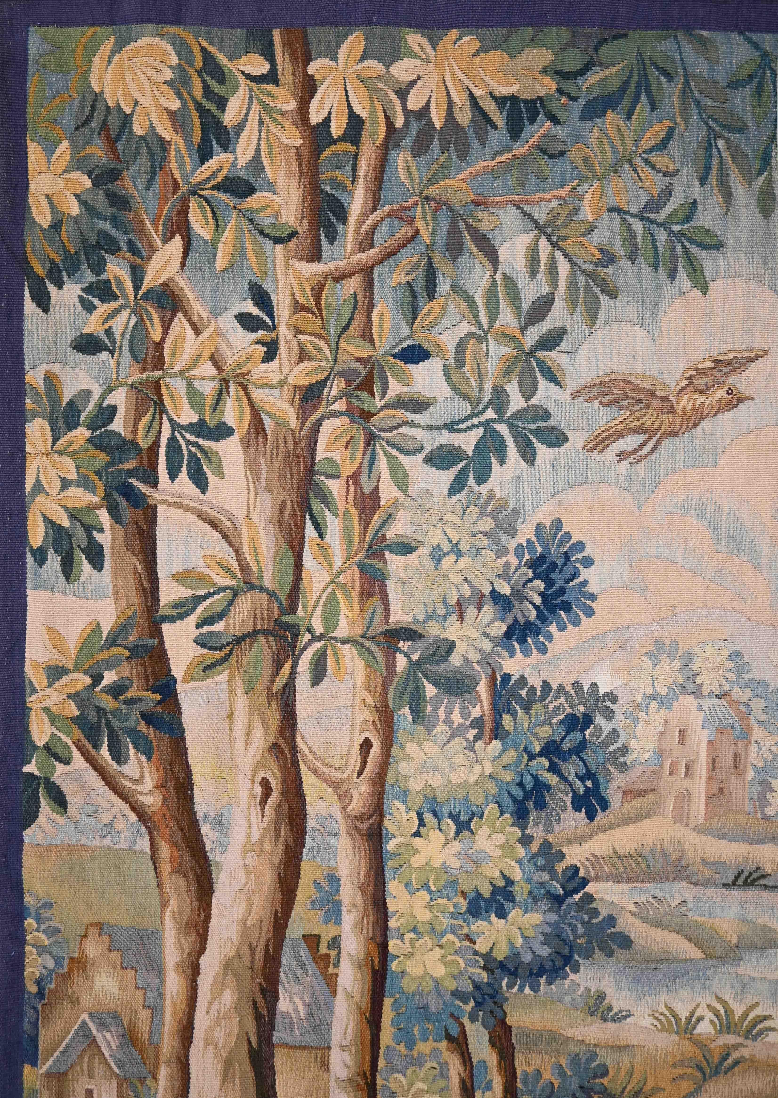 Wandteppich, signiert, Greenery Aubusson Manufactory, 19. Jahrhundert - 80lx153h - N 1512 (Handgewebt) im Angebot