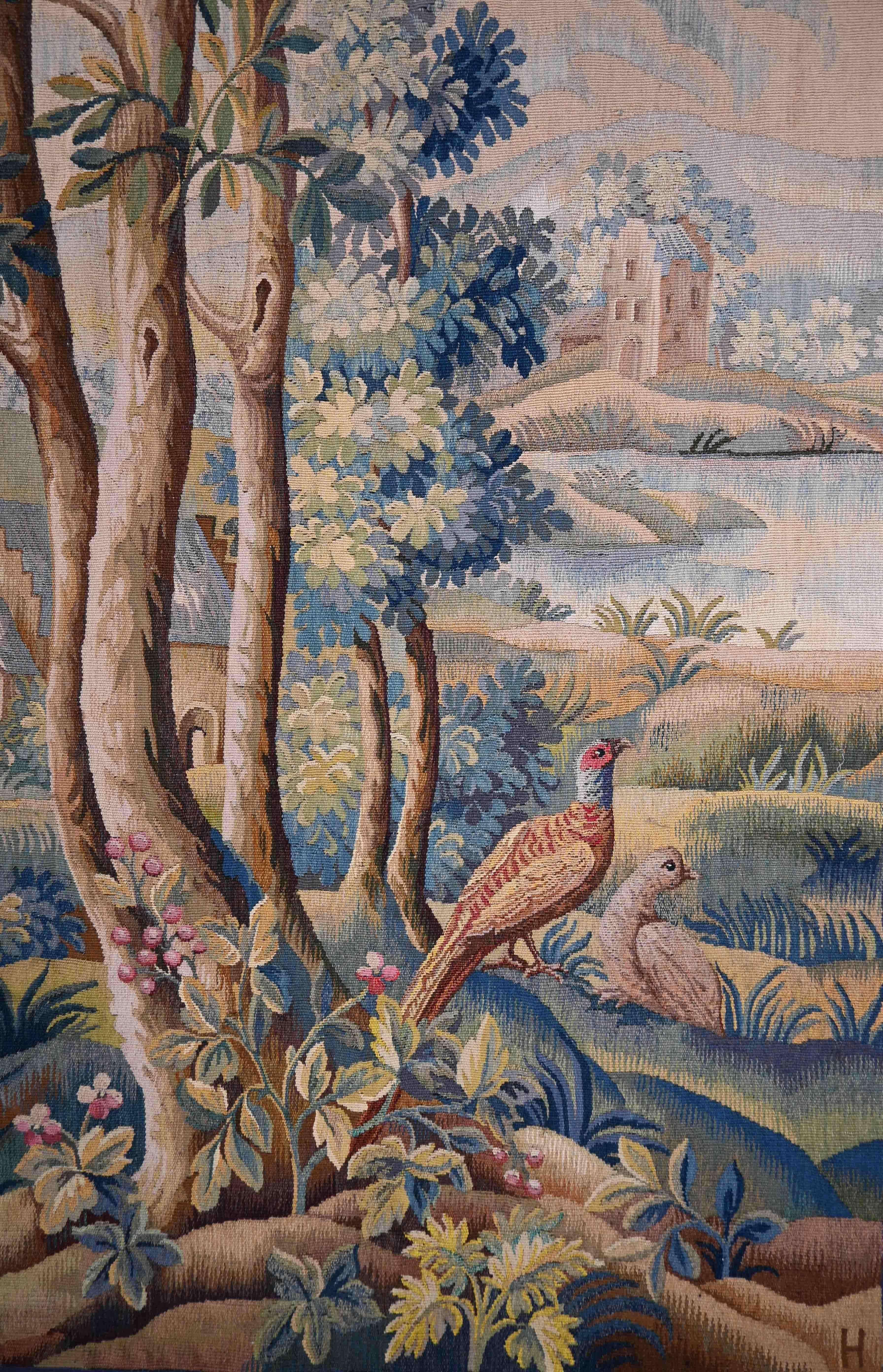 Wandteppich, signiert, Greenery Aubusson Manufactory, 19. Jahrhundert - 80lx153h - N 1512 im Zustand „Hervorragend“ im Angebot in Paris, FR