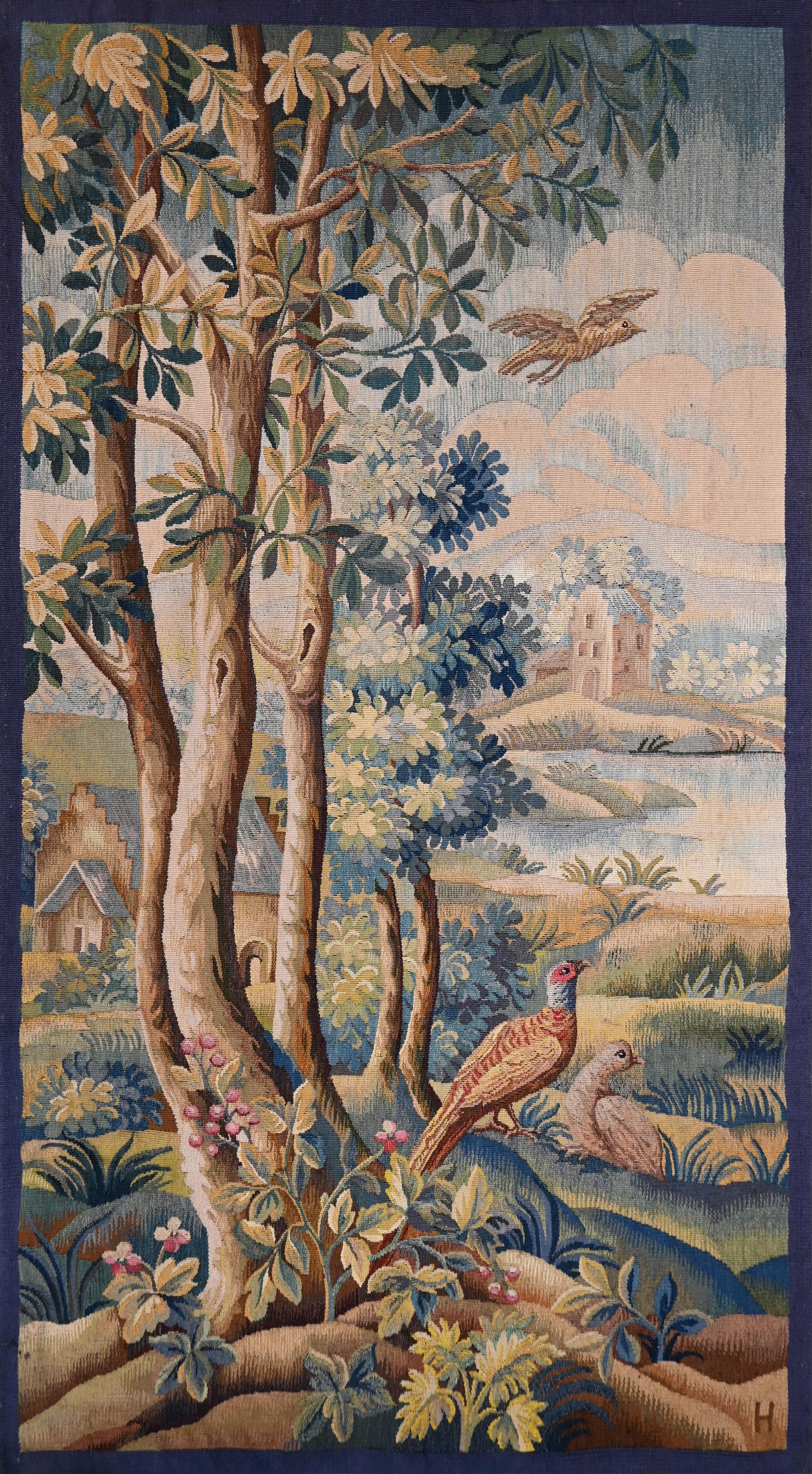 Wandteppich, signiert, Greenery Aubusson Manufactory, 19. Jahrhundert - 80lx153h - N 1512 (Spätes 19. Jahrhundert) im Angebot