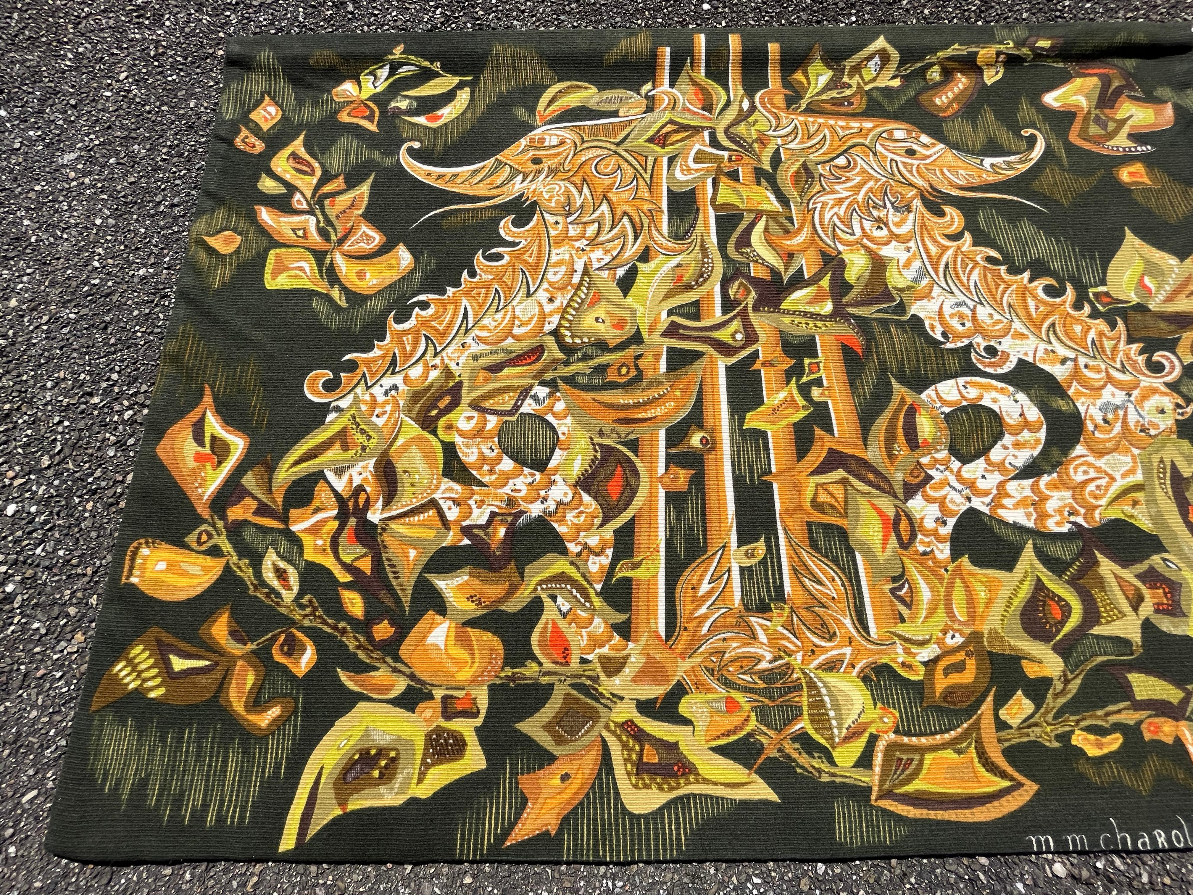 Wandteppich „Die bezaubernde Leier“, hergestellt von Robert Four in Aubusson (Mitte des 20. Jahrhunderts) im Angebot