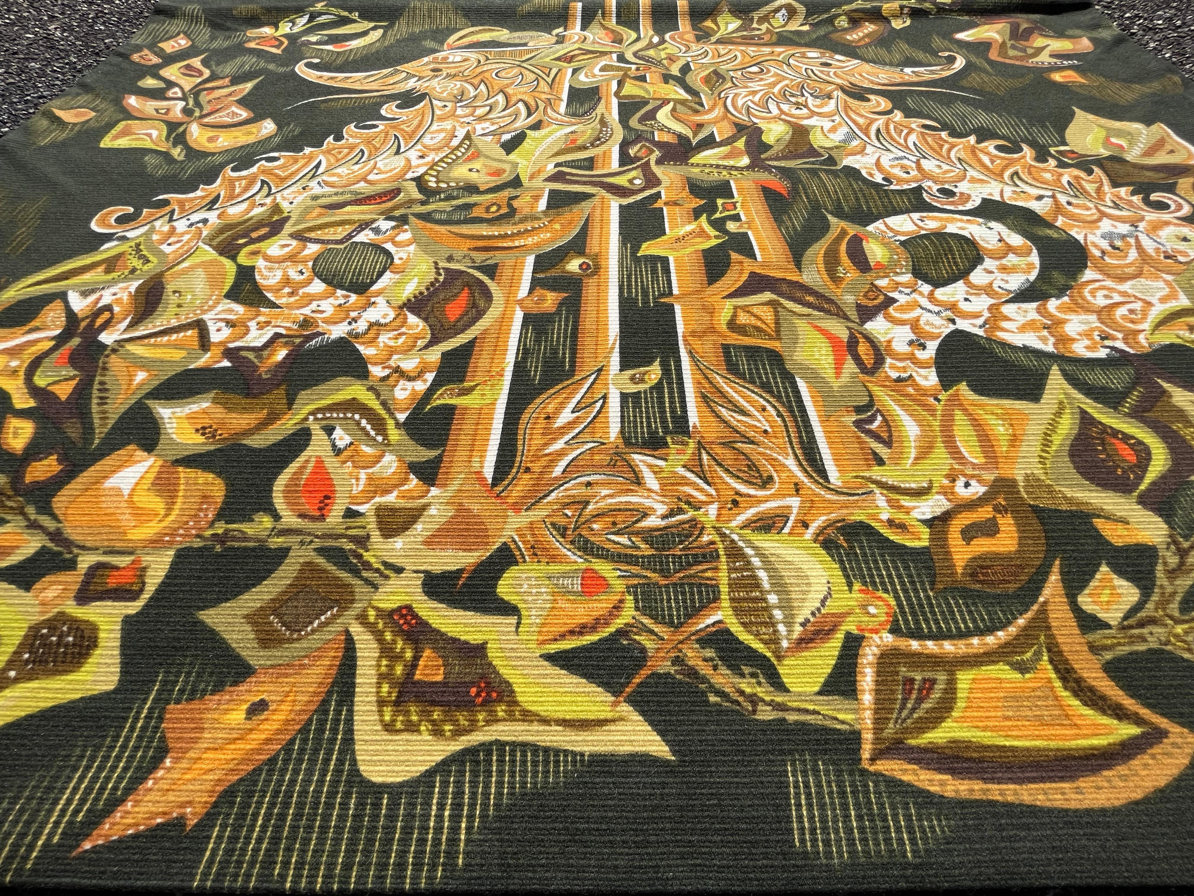 Wandteppich „Die bezaubernde Leier“, hergestellt von Robert Four in Aubusson (Wolle) im Angebot