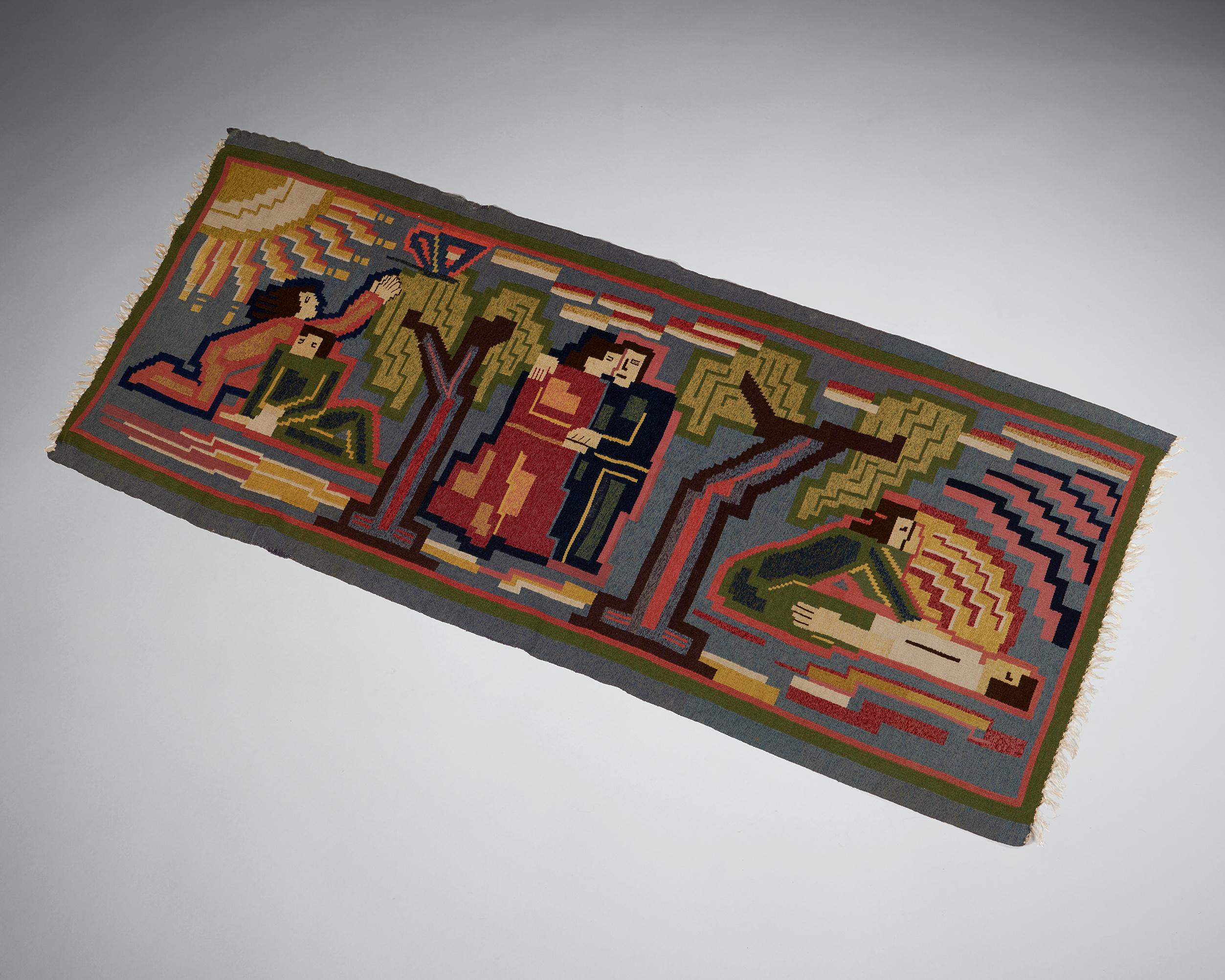 Tapestry ‘Three Ages’ designed by Nils Nilsson,
Belgium. 1920s.

Handwoven wool.

Measurements: 
H: 71 cm / 2' 4