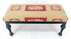 Tapestry Upholstery Massive Turned Black Lacquer Legs Window Bench MINT
