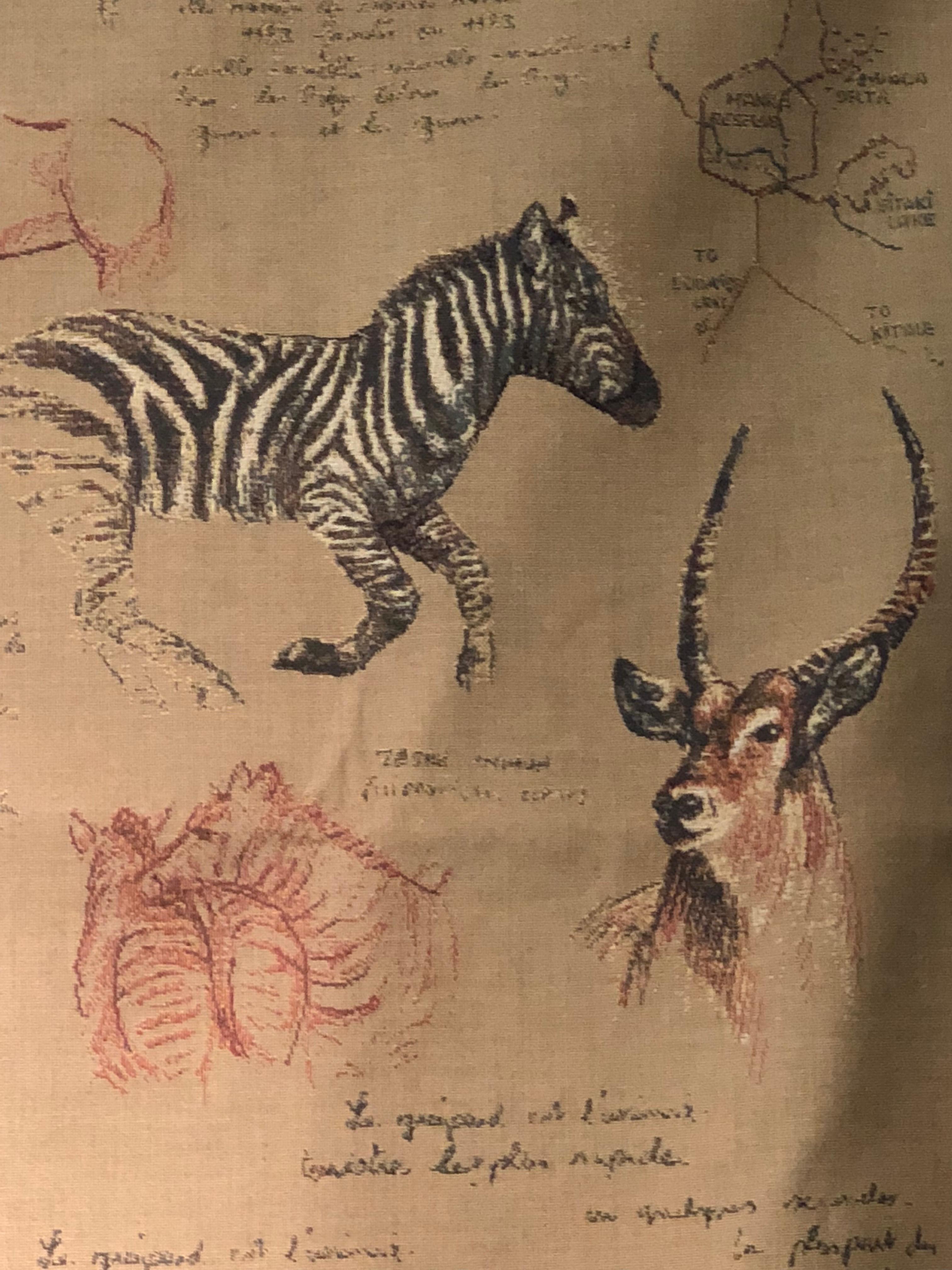 Beautiful and particular tapestry representing animals of the African savannah. There are lions, zebras and giraffes that together are able to give a high decorative and harmonious sense. It can in fact be used as a hall background or for many other