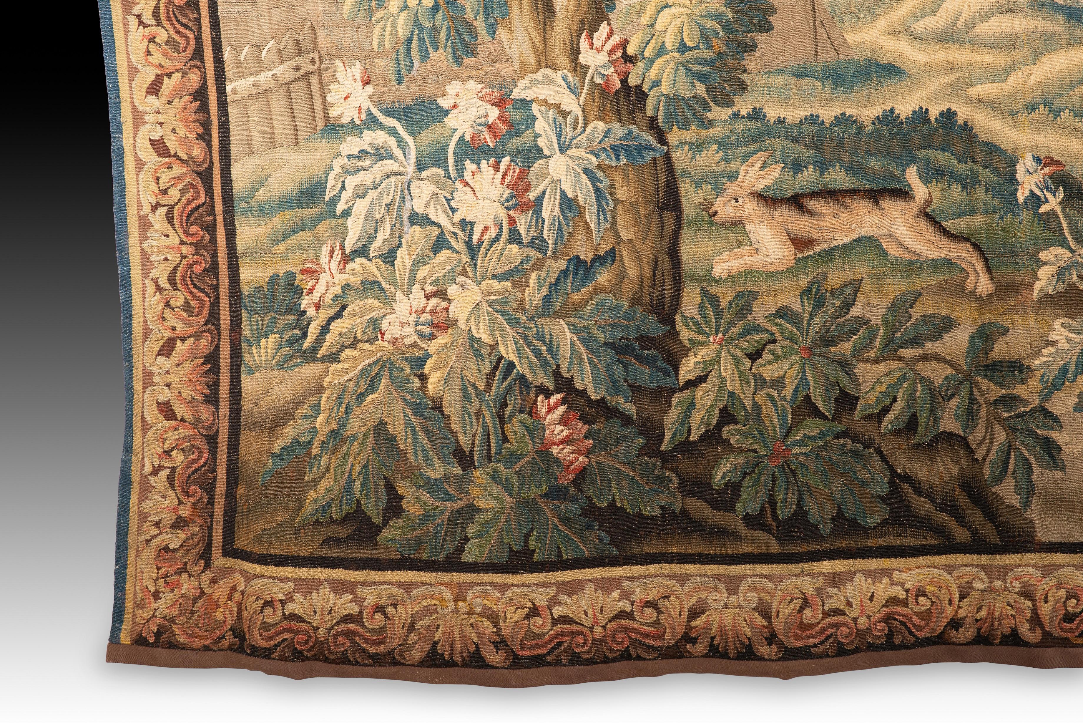 Wandteppich. Wolle, Seide. Vermutlich Aubusson, Frankreich, 18. Jahrhundert. im Zustand „Gut“ im Angebot in Madrid, ES