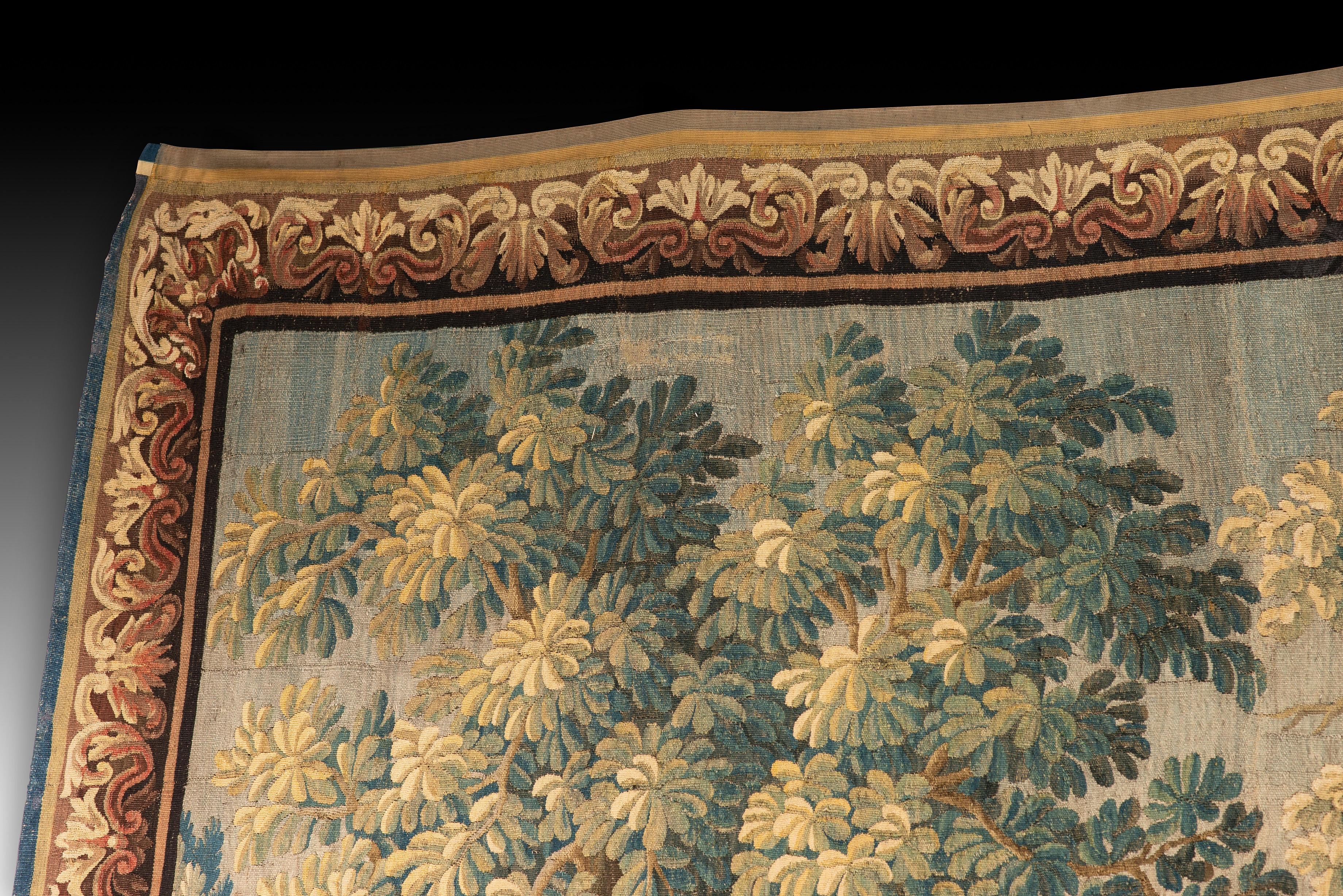 Wandteppich. Wolle, Seide. Vermutlich Aubusson, Frankreich, 18. Jahrhundert. (18. Jahrhundert und früher) im Angebot