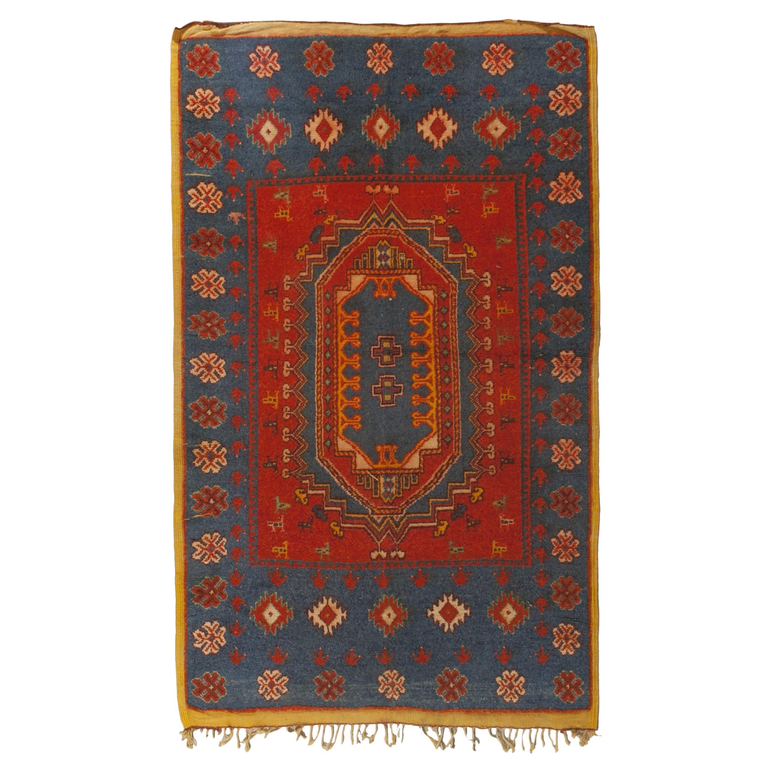 Vintage Tapiz Bereber Marroquí Azilal Multicolor Lana Natural Artesanía
