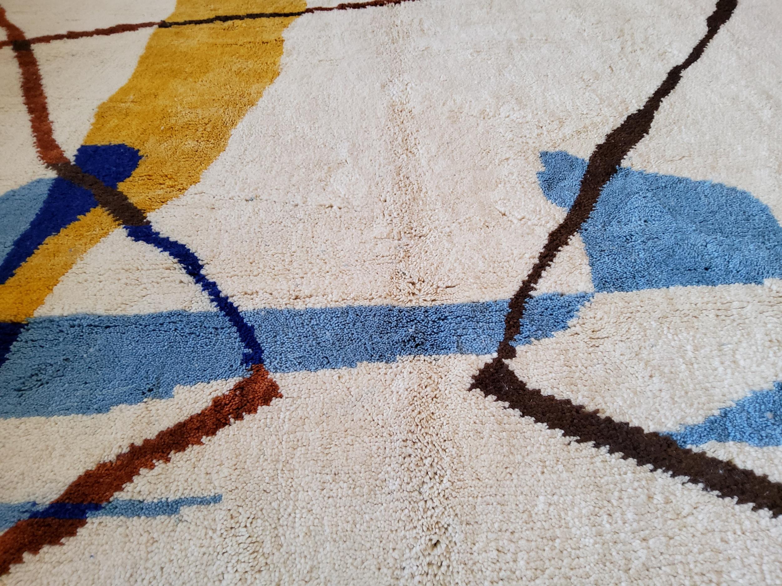 Alfombra de lana hecha a mano con diseño marroquí bereber vintage  Multicolor Natural Anudado a mano en venta