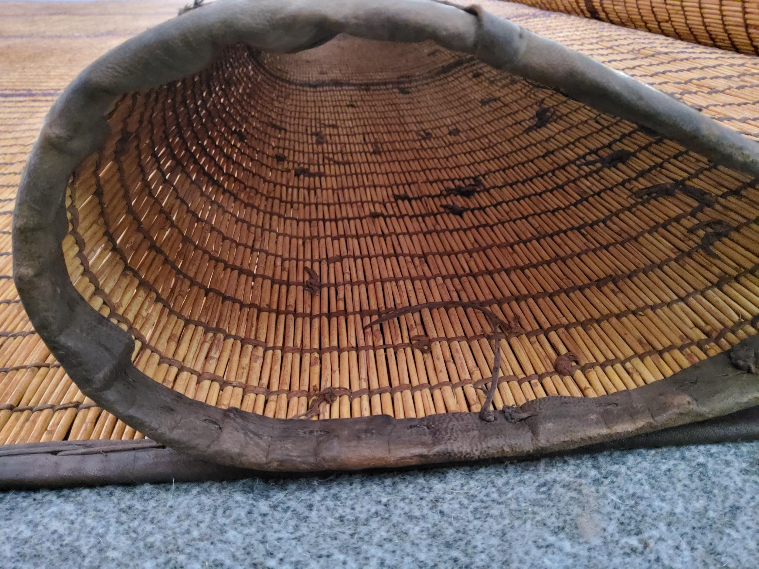 Tuareg Brown Berber Vintage Handmade Wood and Natural Leather Rug For Sale 3