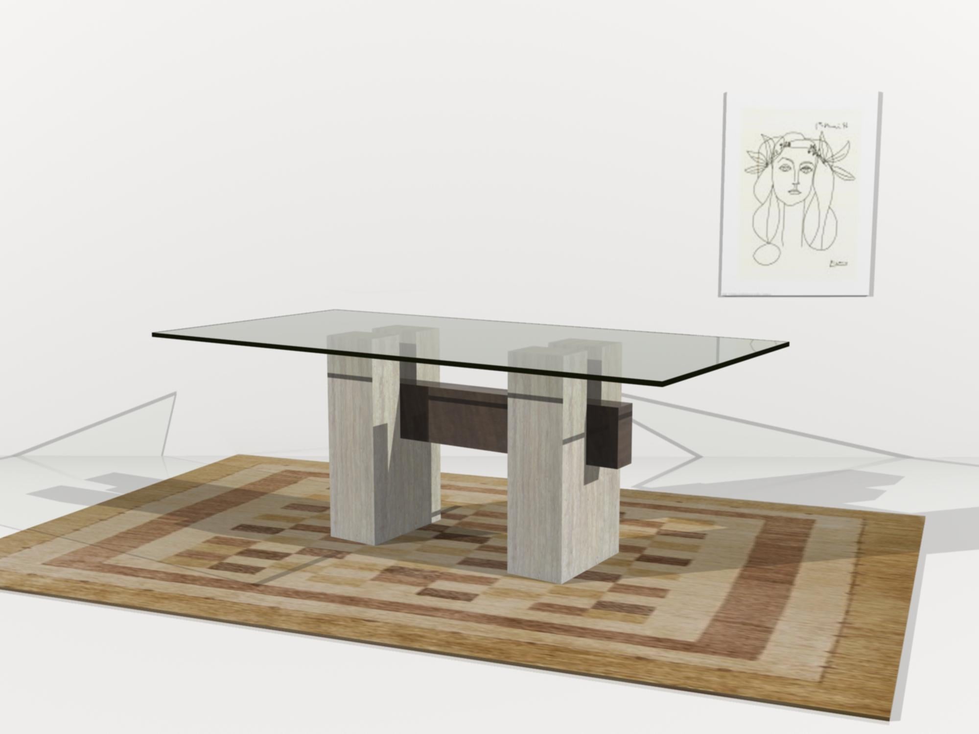 Mesa de Comedor de Mármol Travertino Italiano Tapies Diseño Pizarra Óxido Joaquín Moll Moderno en venta