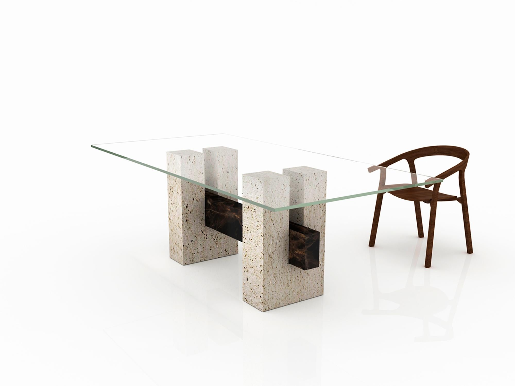 Mesa de Comedor de Mármol Travertino Italiano Tapies Diseño Pizarra Óxido Joaquín Moll Hecho a mano en venta