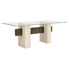 Tapies Italian Travertine Marble Dining Table Design Joaquín Moll Oxide Slate