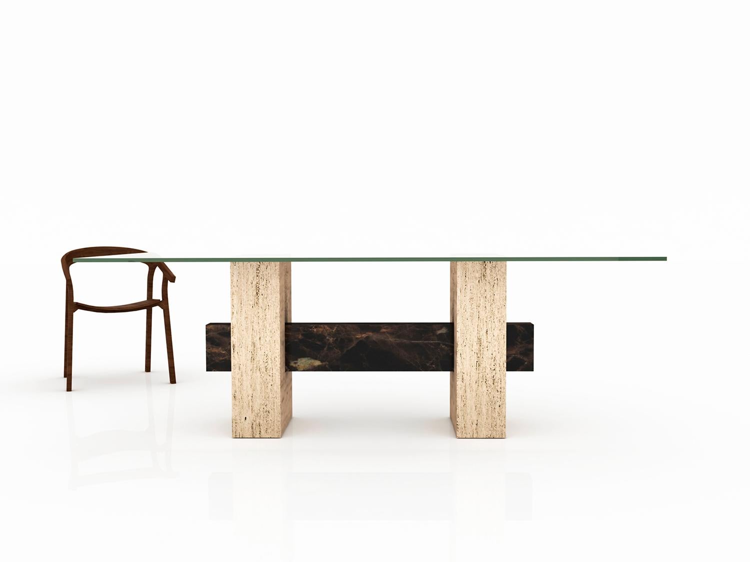 Moderne Table à manger design en marbre Tapies Joaquín Moll Travertin Oxyde Ardoise en vente