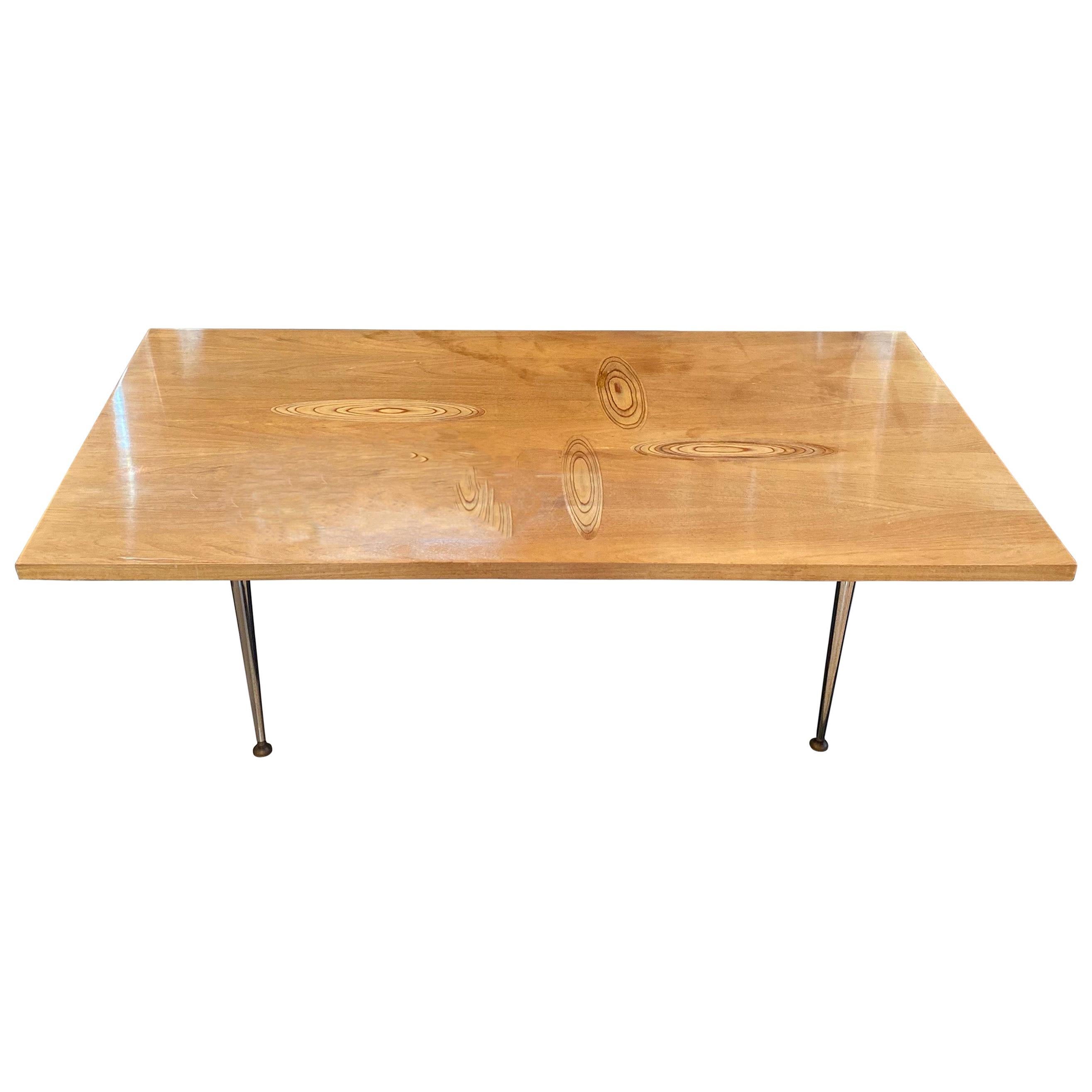 Tapio for Asko Midcentury wood Coffee Table with Swirls and Metal Legs