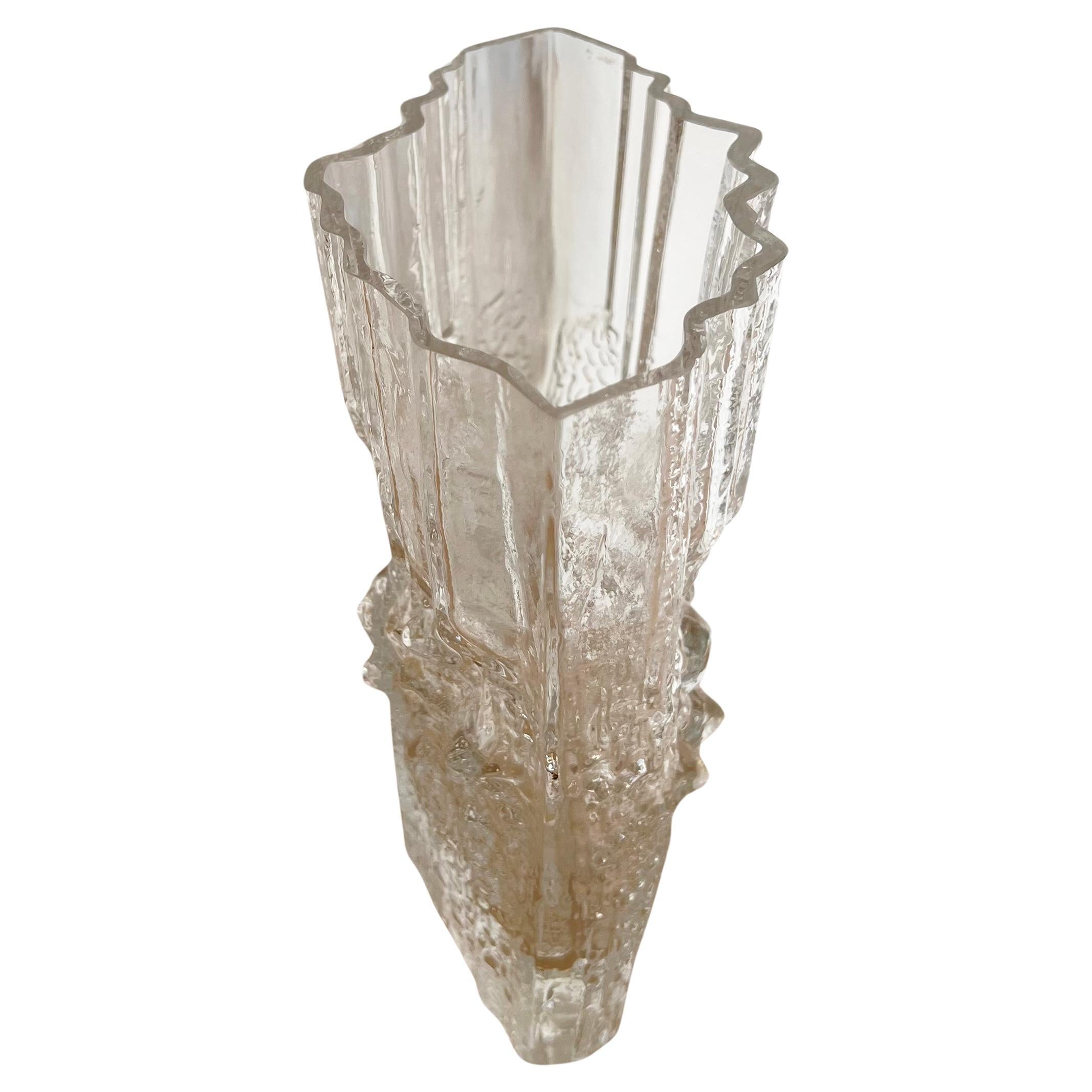 Stampato Tapio Wirkalla per Iitalla Vaso moderno finlandese in vetro cristallo Pinus Pine 1970s in vendita