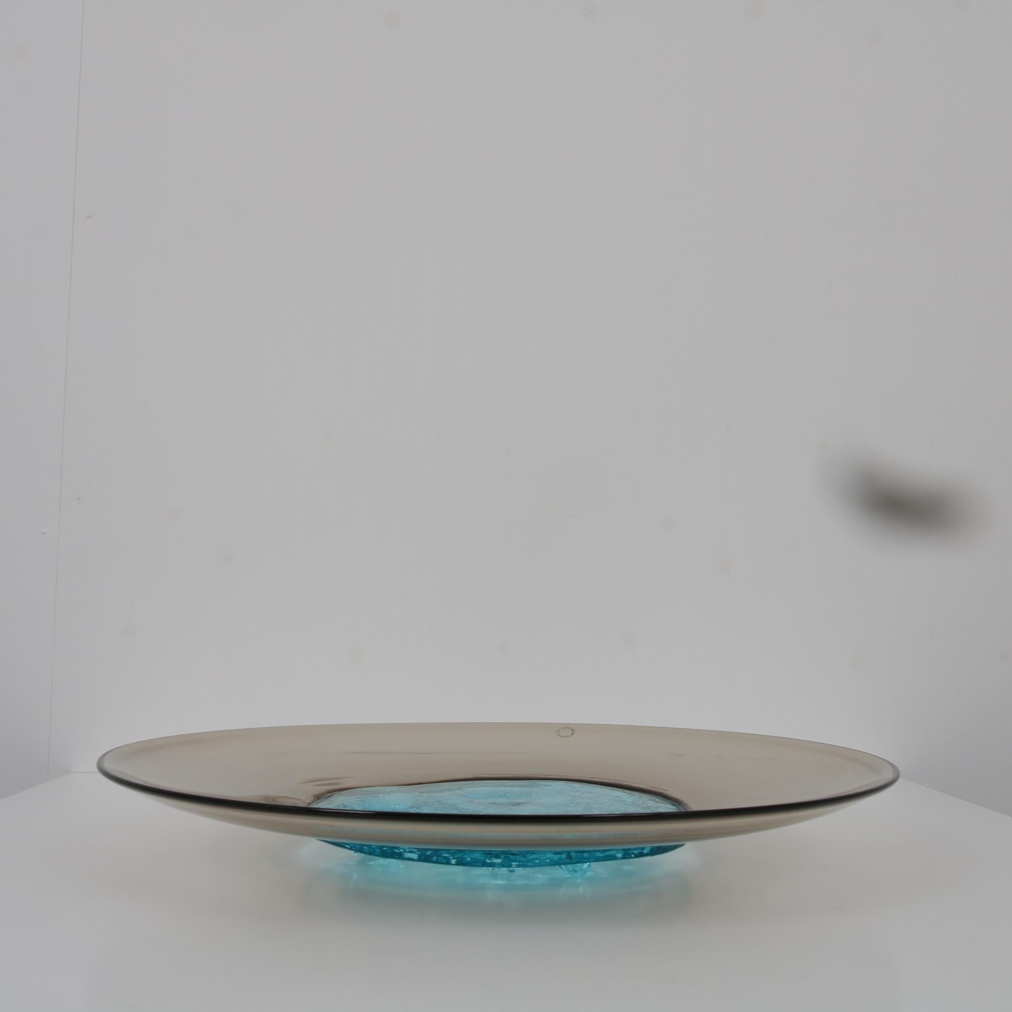 Tapio Wirkela Azure Core Glass Plate for Venini, Italy, 1990 For Sale 3
