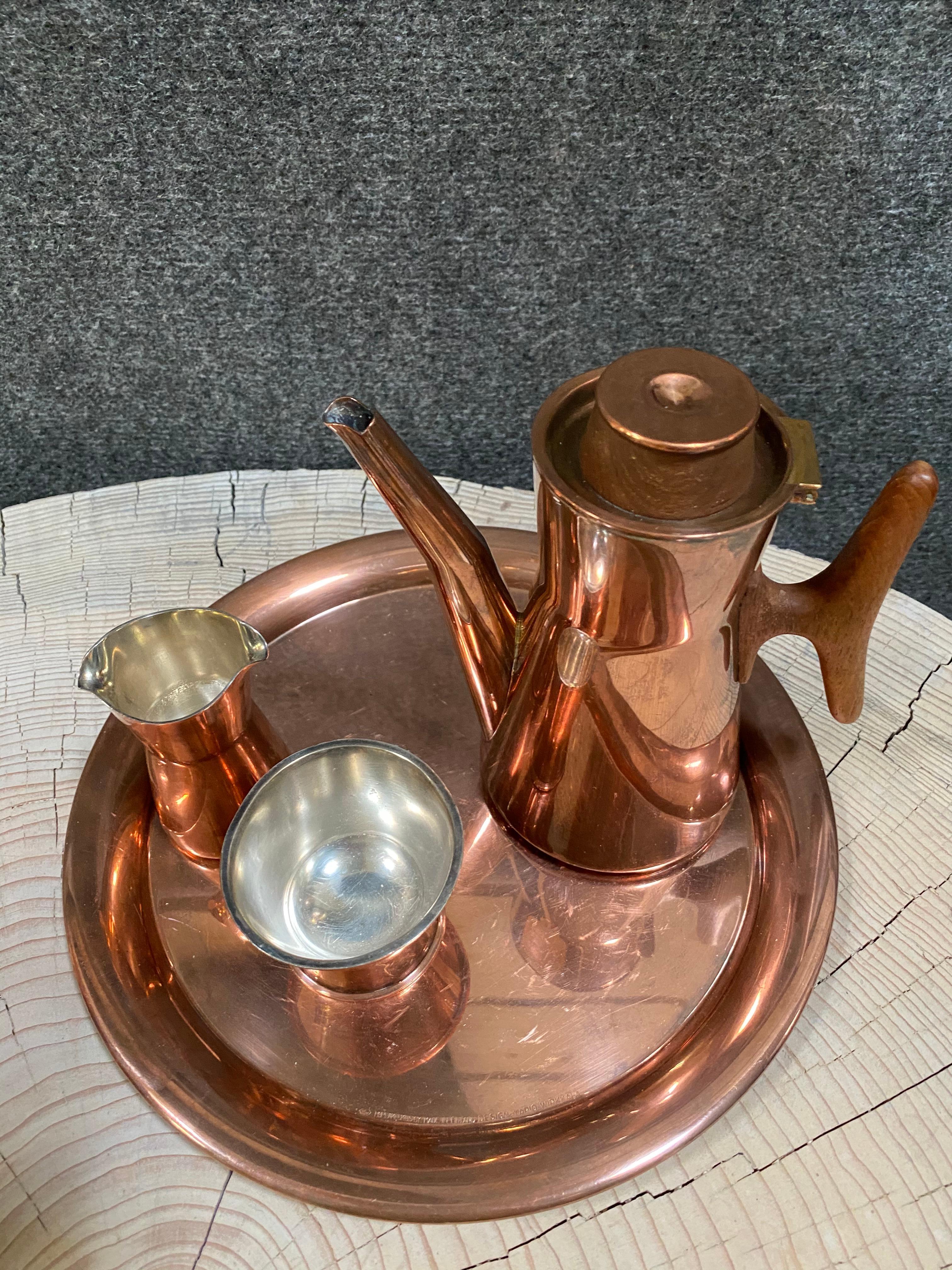 Modern Tapio Wirkkala 2 Coffee Sets Copper and Silver Total 8 items For Sale