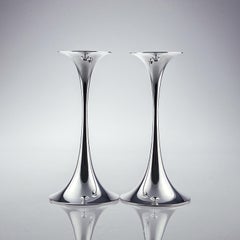 Tapio Wirkkala, a Largest Size Pair of Silver “Trumpetti” Candlesticks, 1982