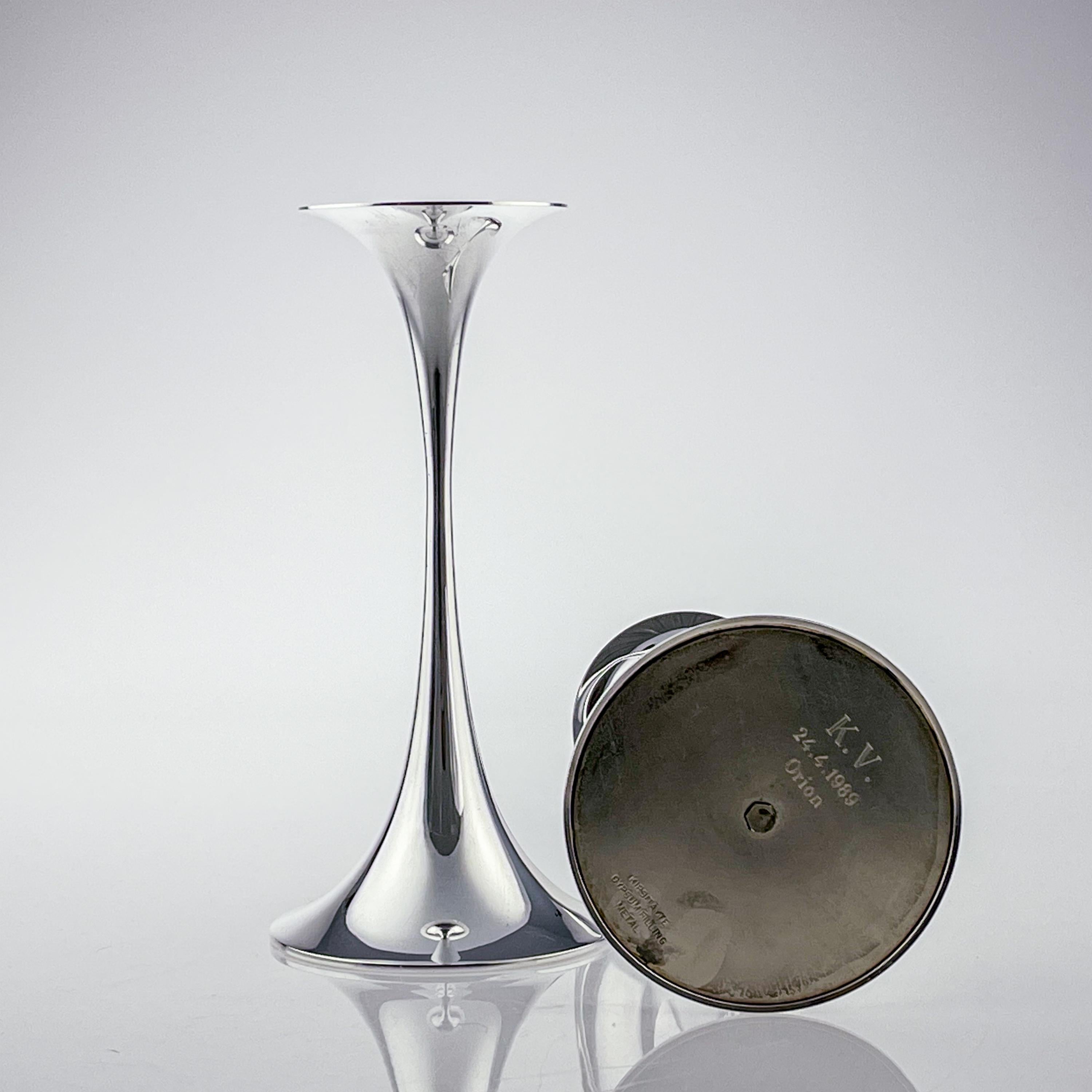 Tapio Wirkkala, a Largest Size Pair of Silver “Trumpetti” Candlesticks, 1982 In Good Condition In EL Waalre, NL