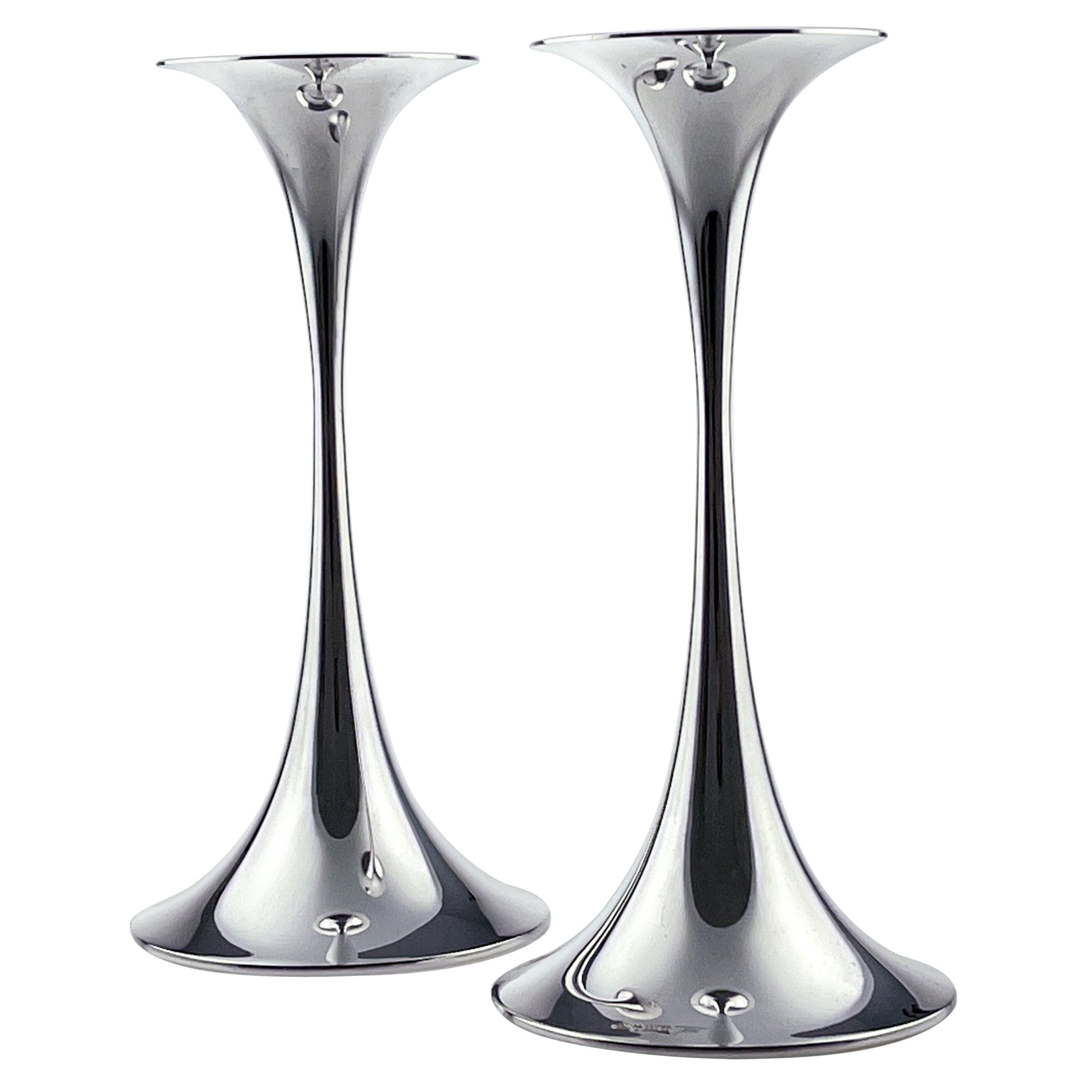 Tapio Wirkkala, a Largest Size Pair of Silver “Trumpetti” Candlesticks, 1982