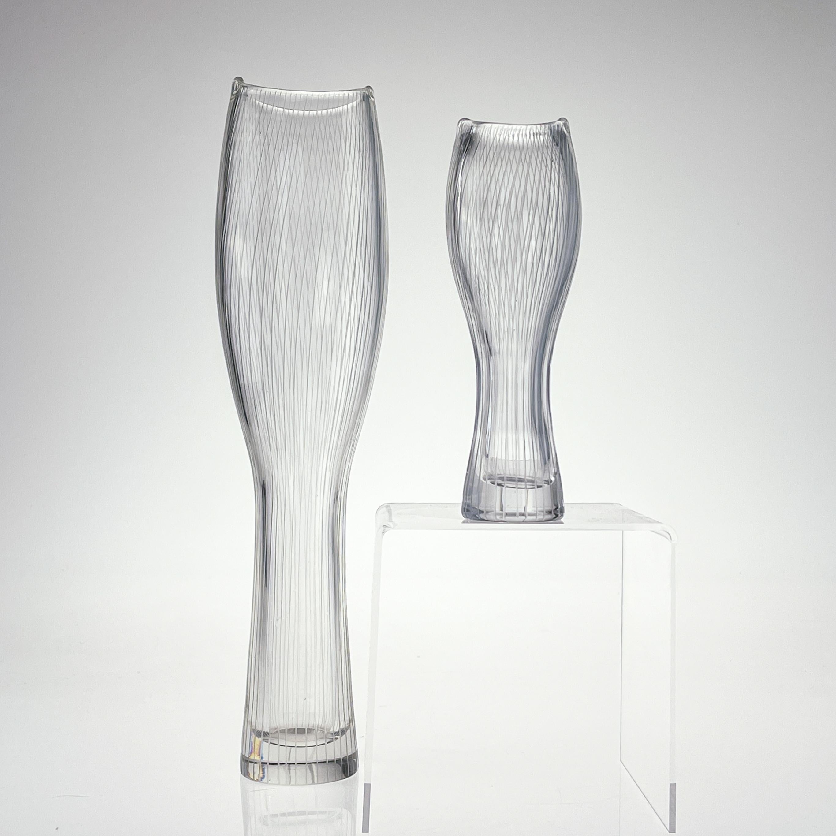 Finnish Scandinavian Modern Tapio Wirkkala Two Crystal Line Cut Art-Objects Handblown For Sale