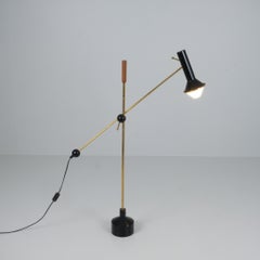 Tapio Wirkkala Adjustable Floor Lamp K10-47, Black, Brass & Teak, Idman 1950s