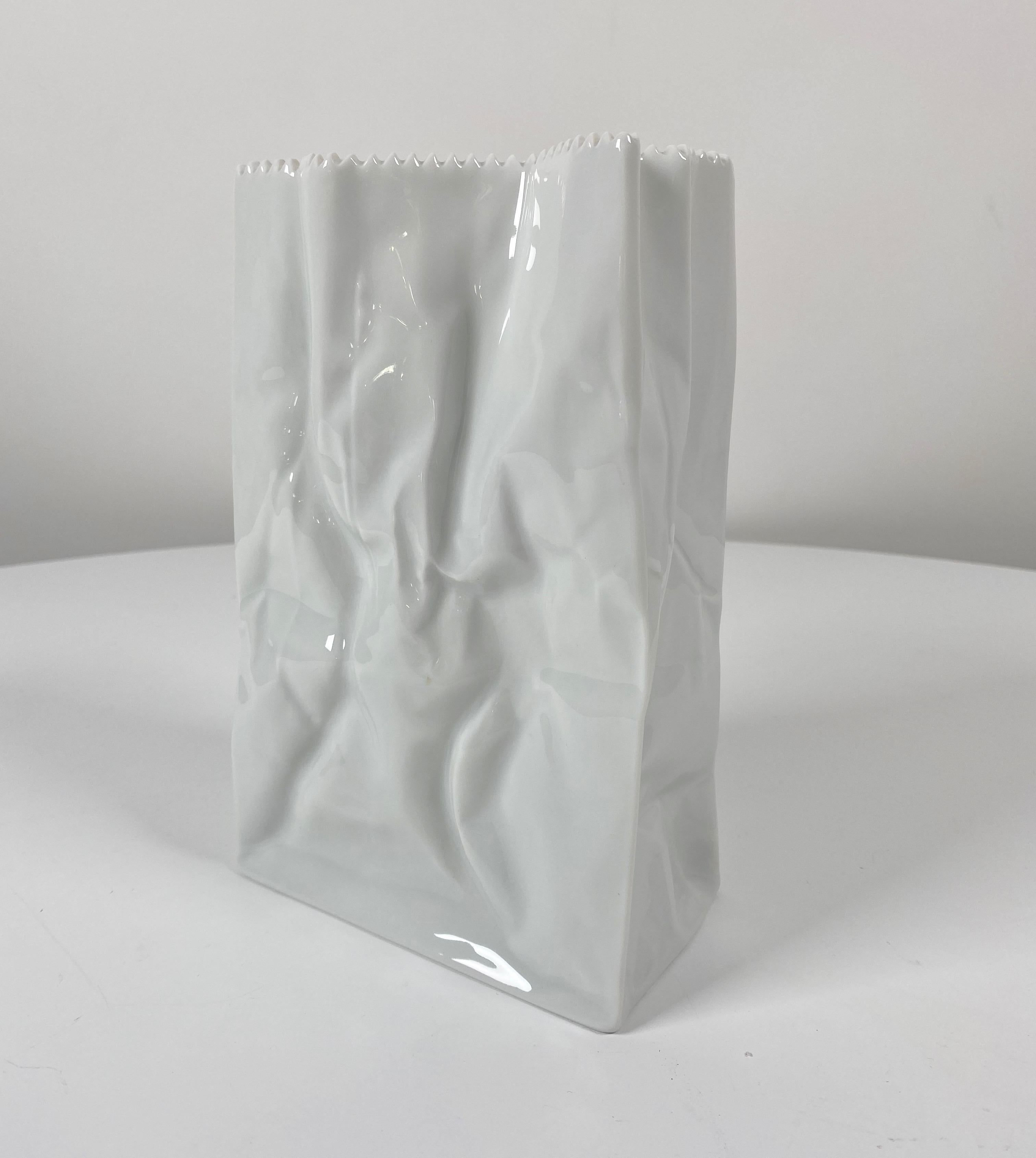 Machine-Made Tapio Wirkkala Ceramic Paper Bag Vase for Rosenthal