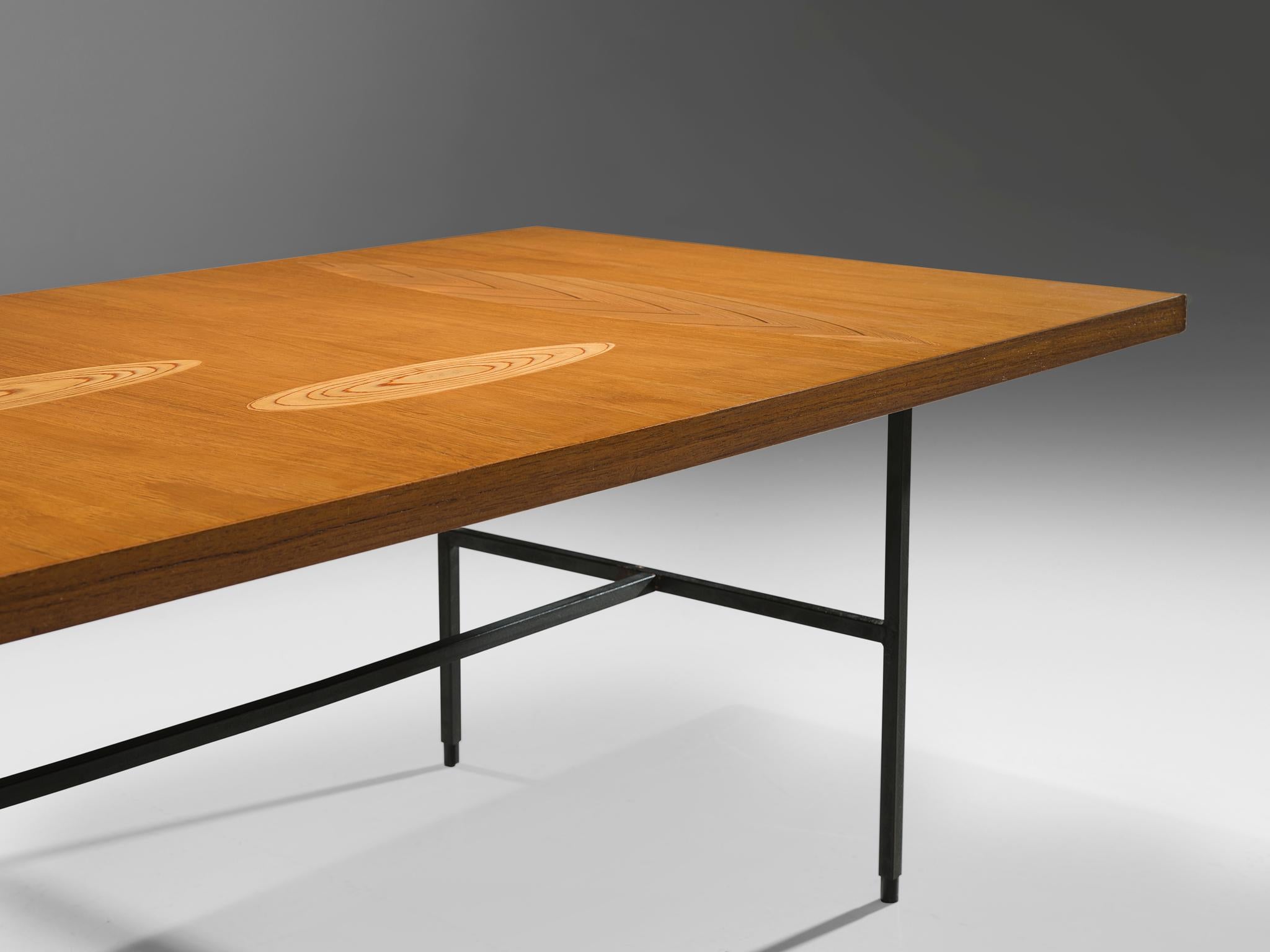 Metal Tapio Wirkkala Coffee Table in Birch with Inlayed Top