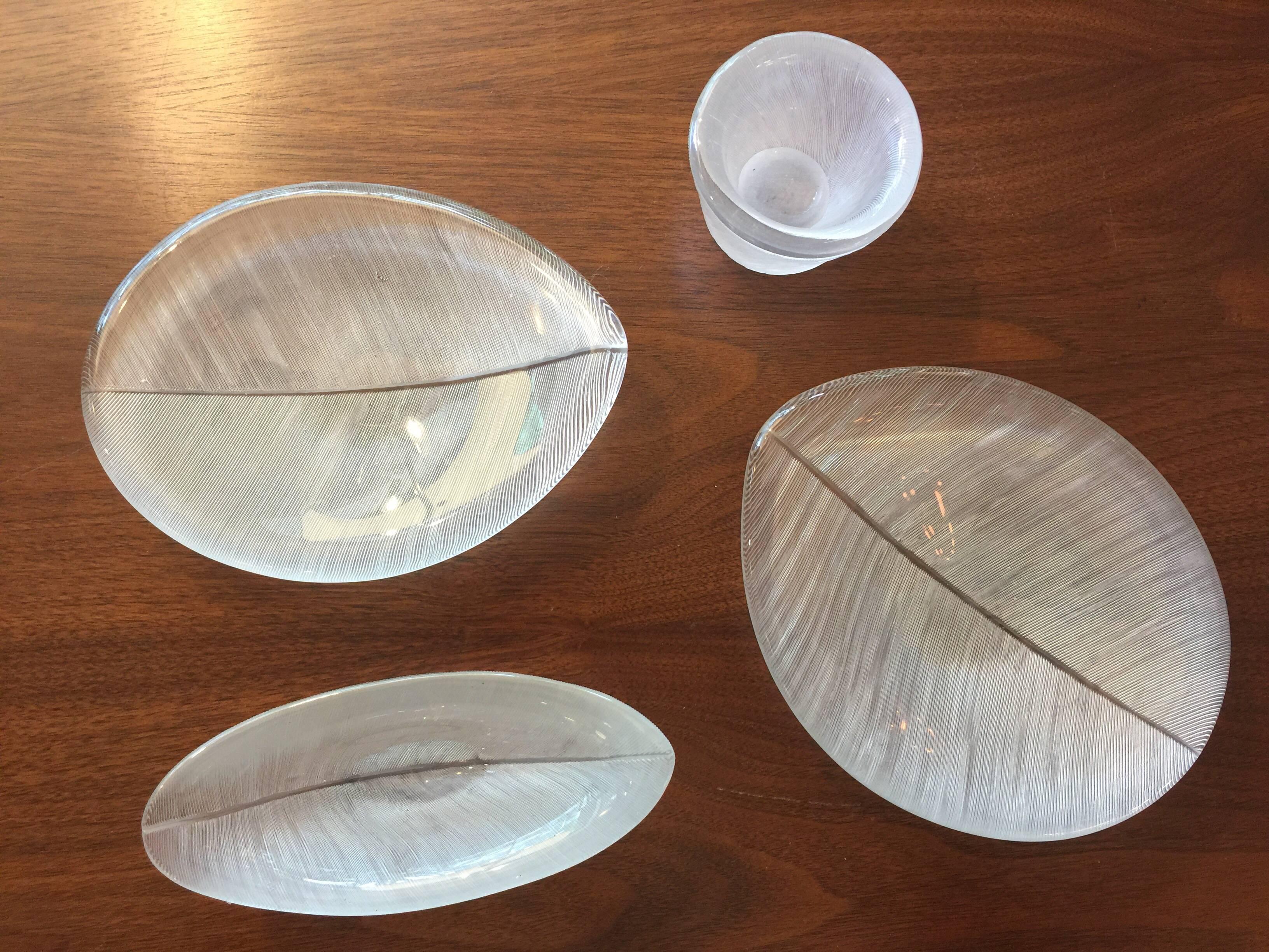 Tapio Wirkkala Line Cut Leaf Art Glass Objects/Bowls, Signed For Sale 1