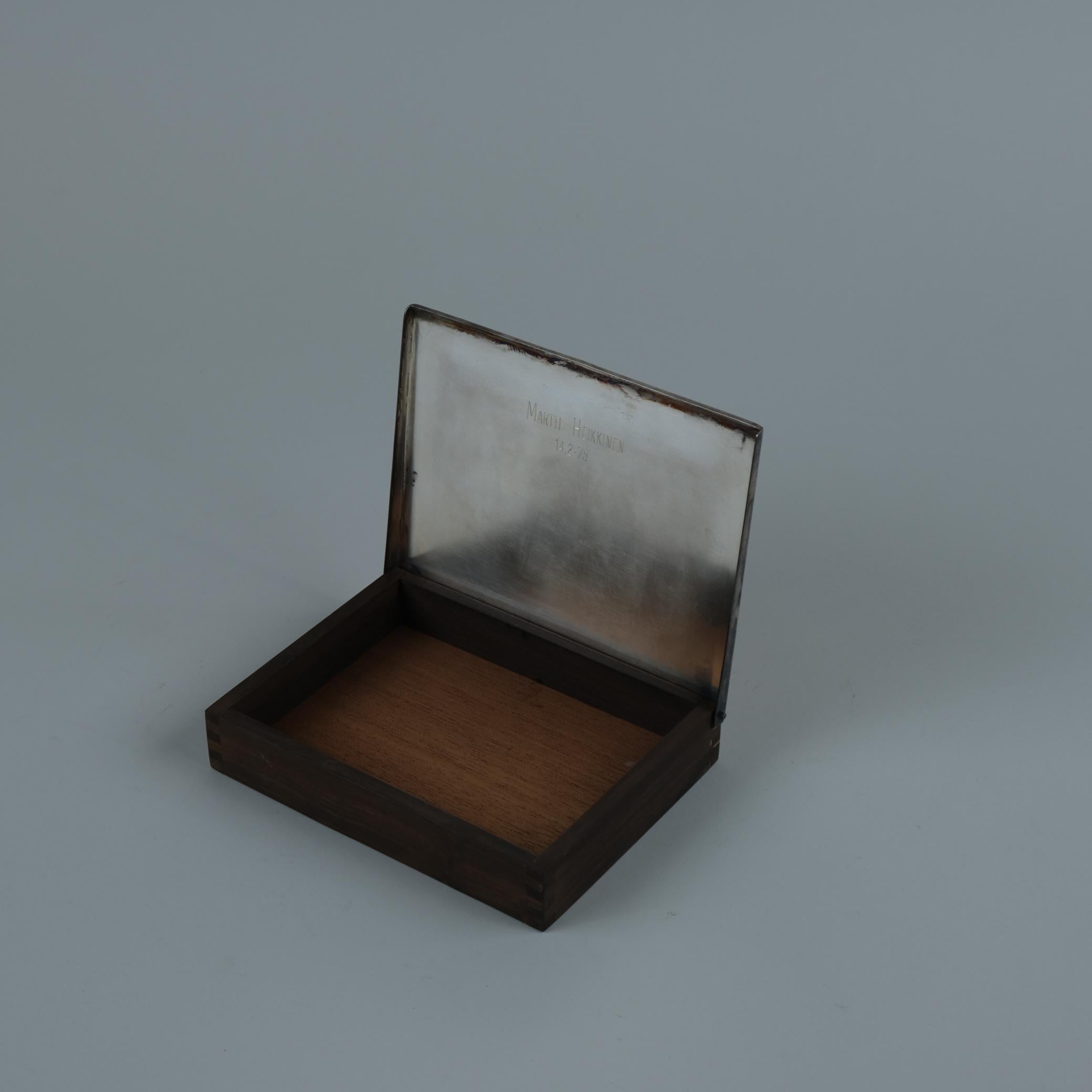 Argento Scatola per sigari commissionata da Tapio Wirkkala in argento e teak, anni '1970 in vendita