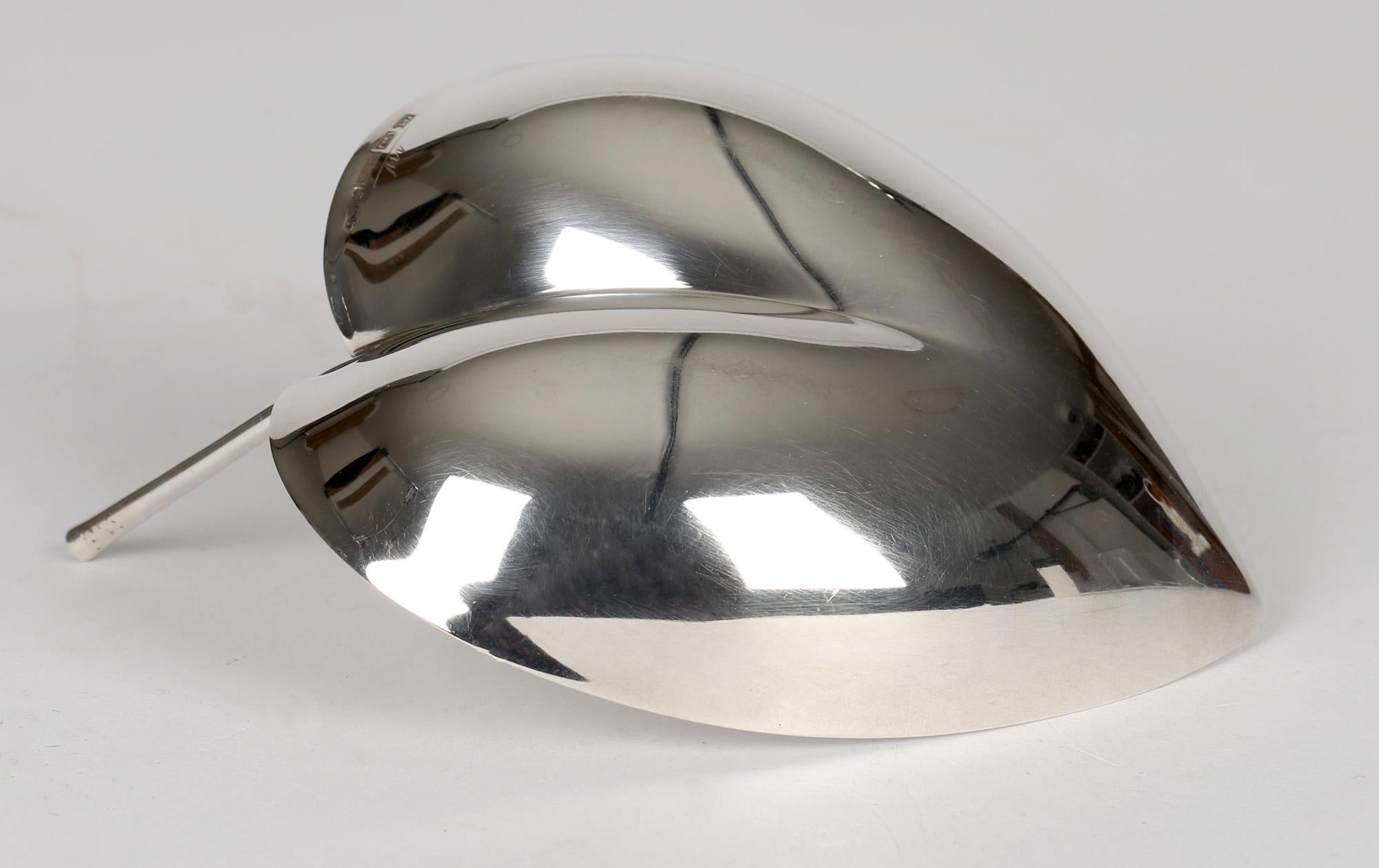Mid-Century Modern Tapio Wirkkala Finnish Silver Leaf Shape Handled Bon Bon Dish For Sale