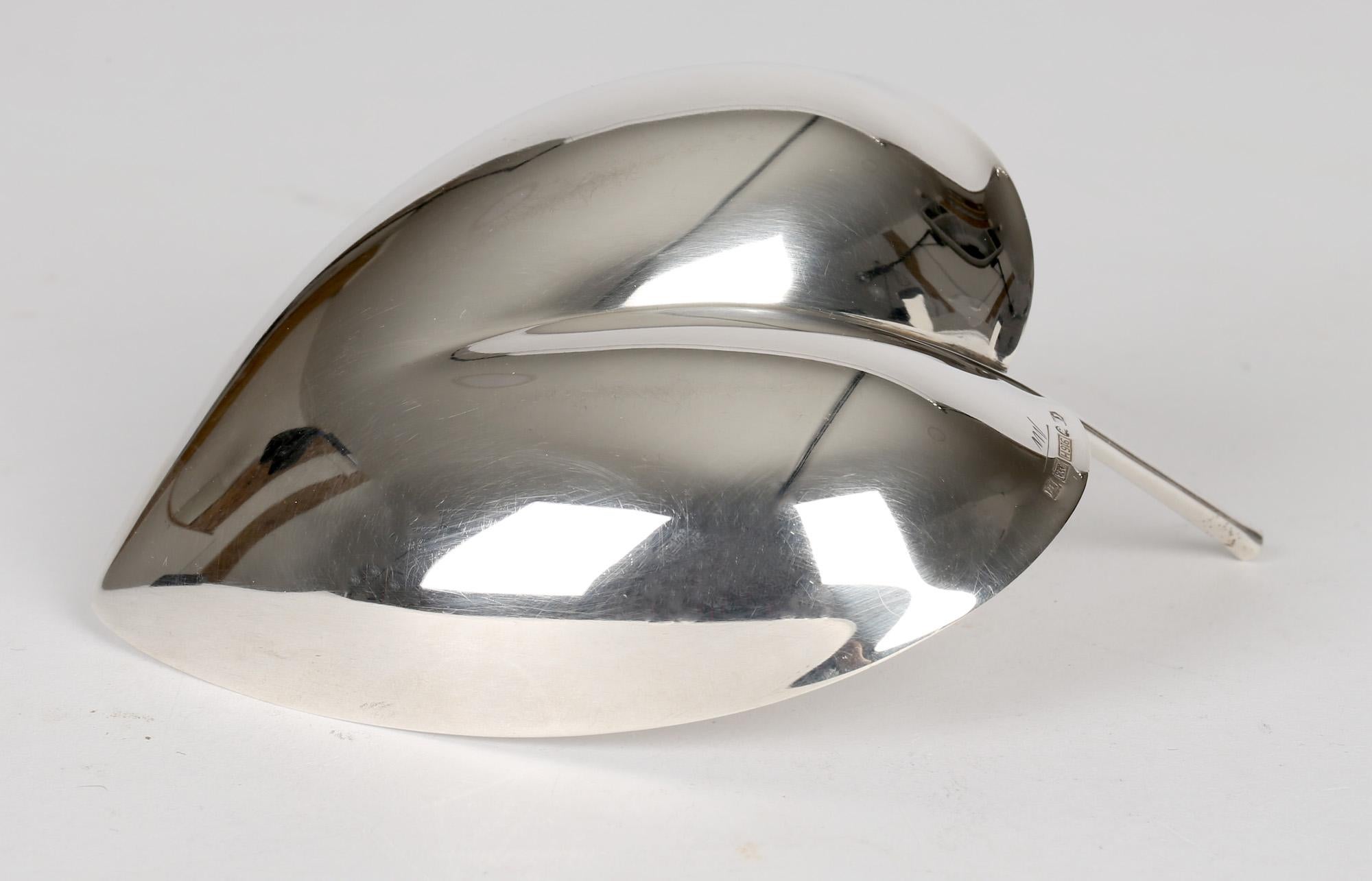 Mid-20th Century Tapio Wirkkala Finnish Silver Leaf Shape Handled Bon Bon Dish For Sale