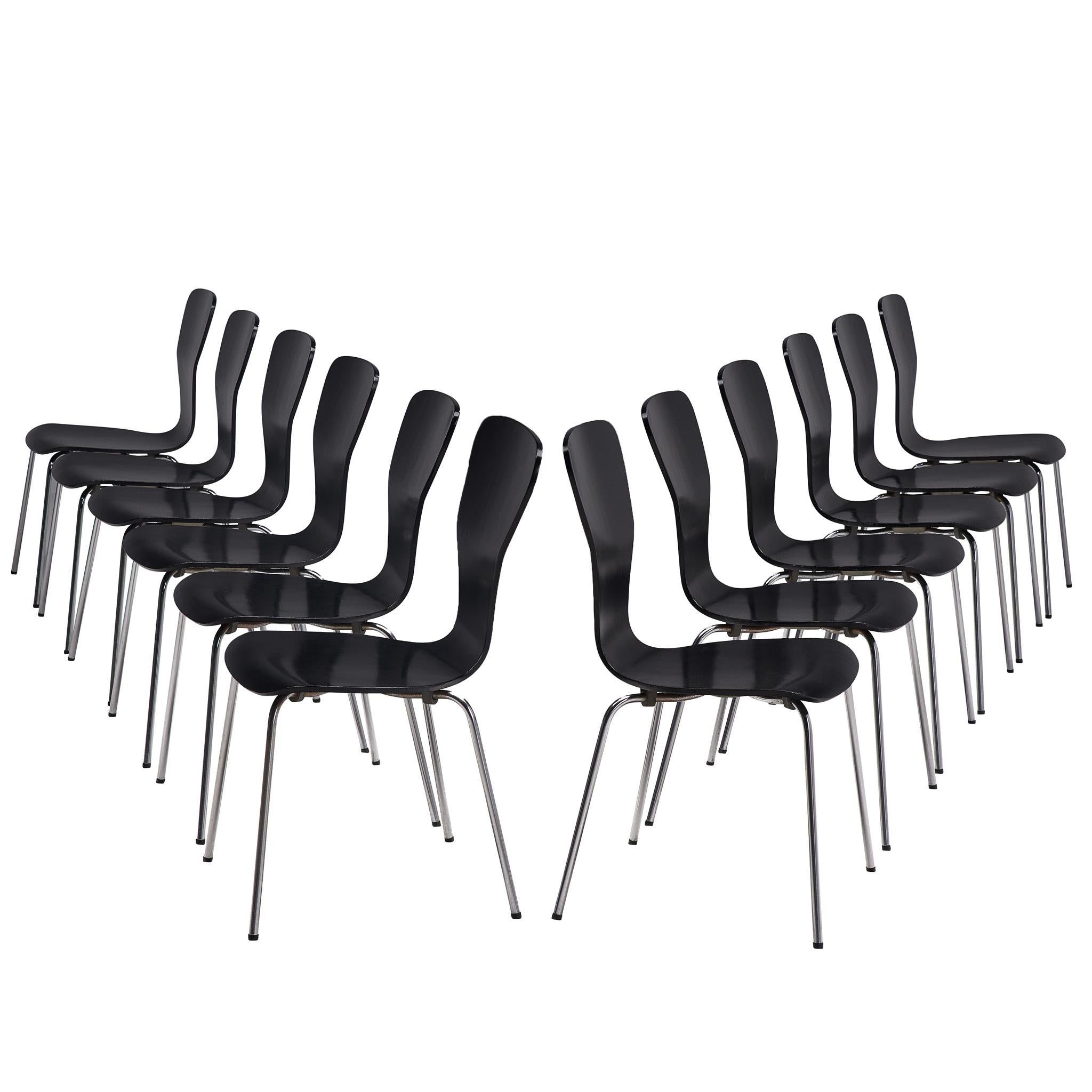 Tapio Wirkkala for Asko 'Nikke' Dining Chairs in Black Lacquered Plywood