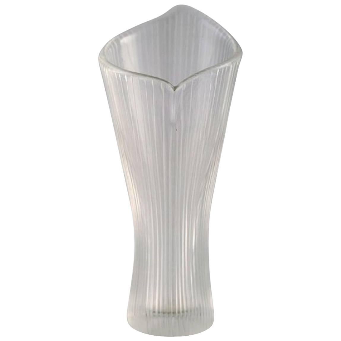 Tapio Wirkkala for Iittala, Clear Art Glass Vase with Engraved Decoration For Sale