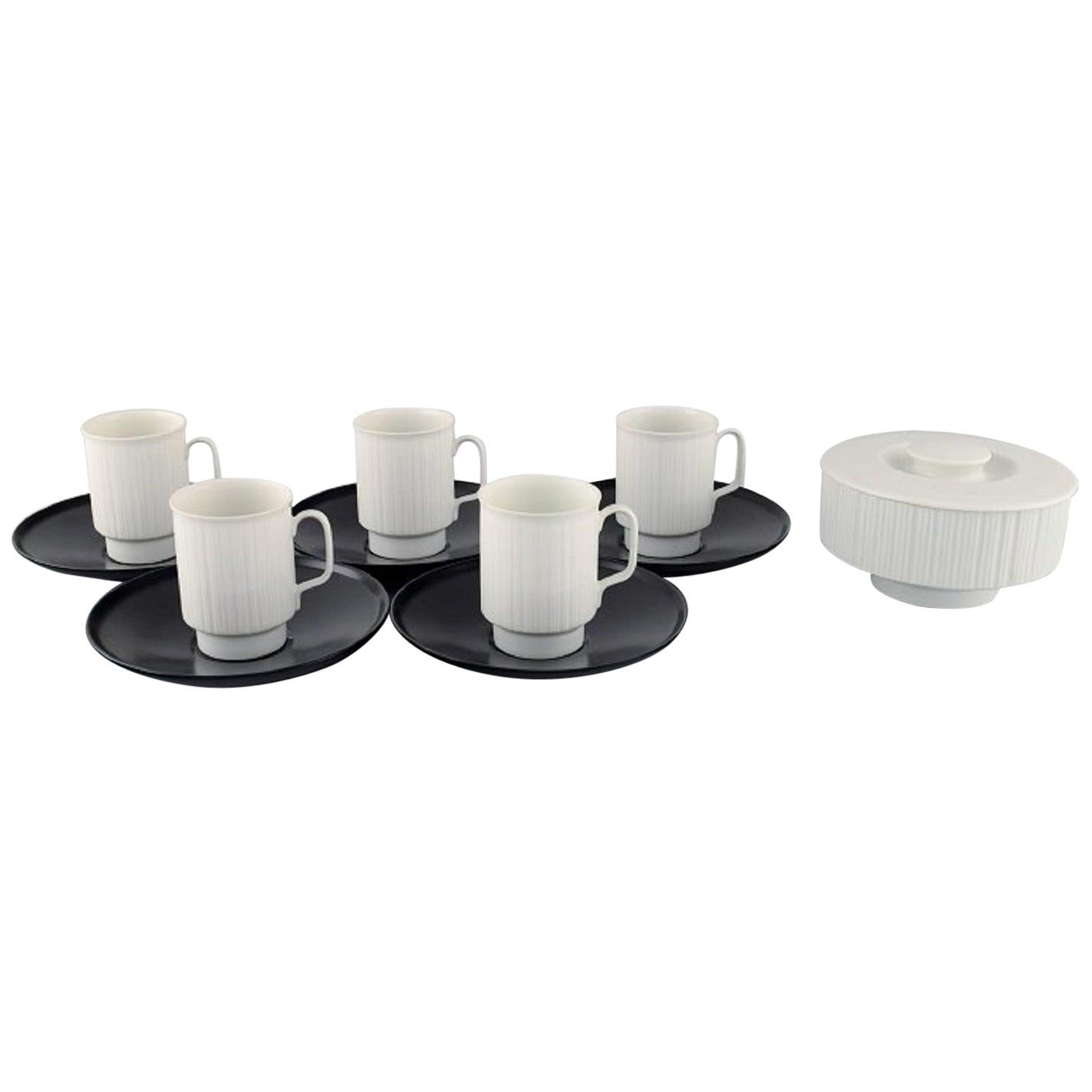 Tapio Wirkkala for Rosenthal, Five Porcelain Noire Mocha Cups with Saucers